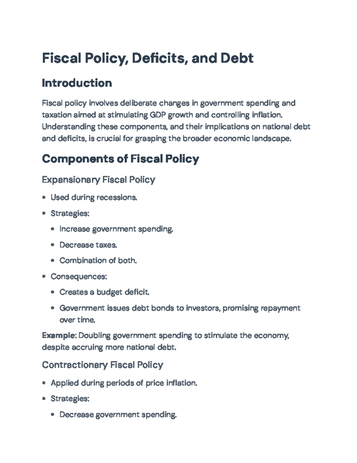 Fiscal Policy, Deficits, and Debt: An Insightful Overview (ECO 101 ...