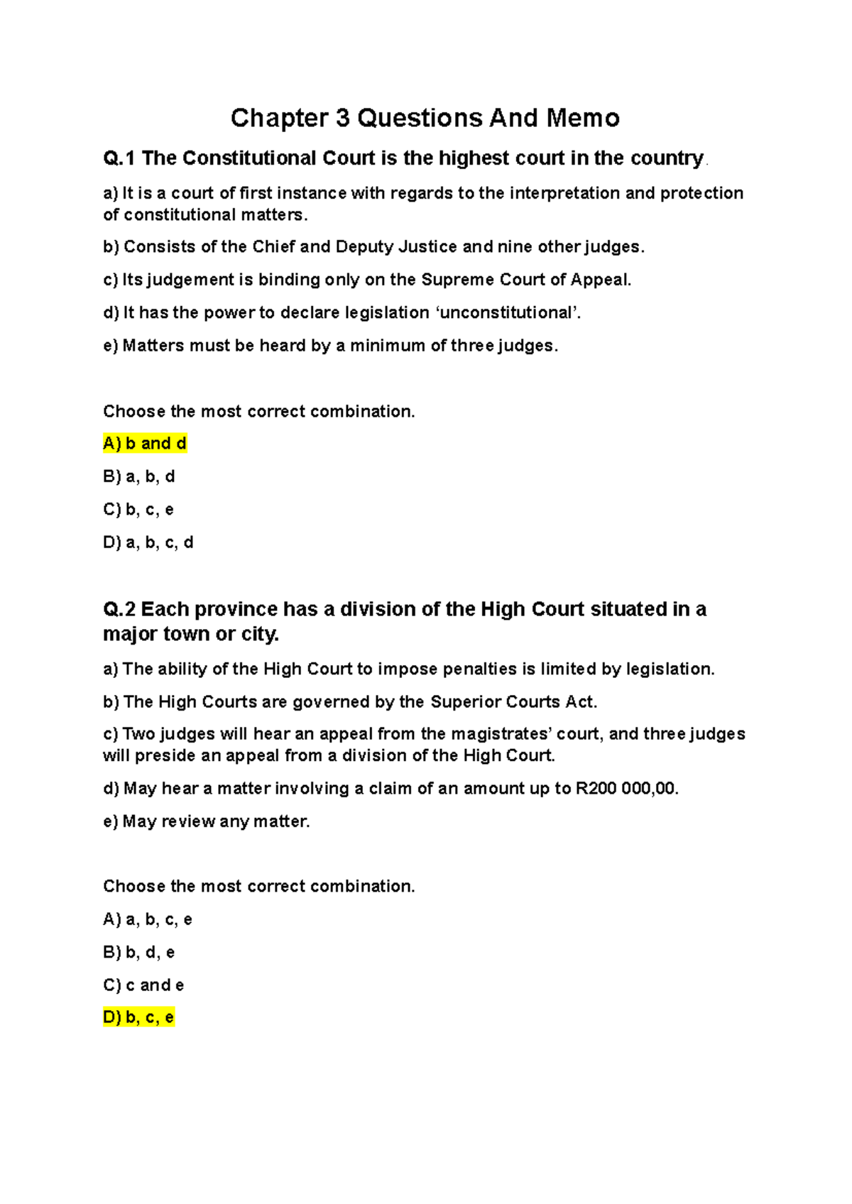 Chapter 3 LMER 1514 Tutorial 3 Questions and Memo Summary - Studocu