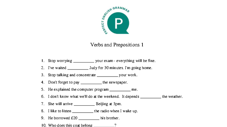 Prepositions After Verbs - English Grammar Notes 1 - Studocu