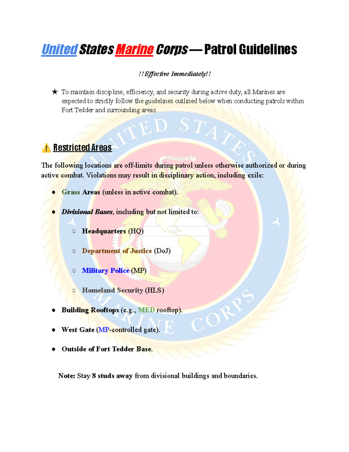 USMC Patrol Guidelines V - Effective Immediately - Studocu