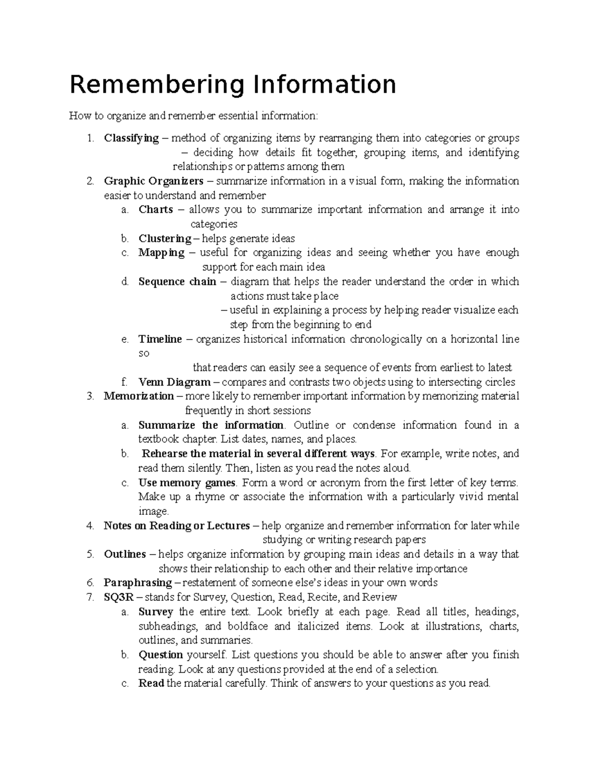 Effective Strategies for Remembering Info & Note-Taking Skills - Studocu