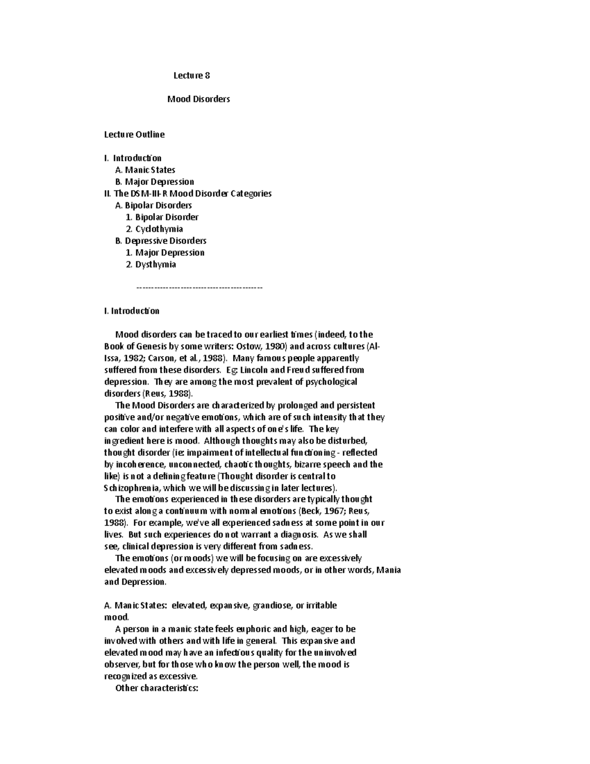 Mood Disorders - Lecture Notes (Chapter 8) - Studocu