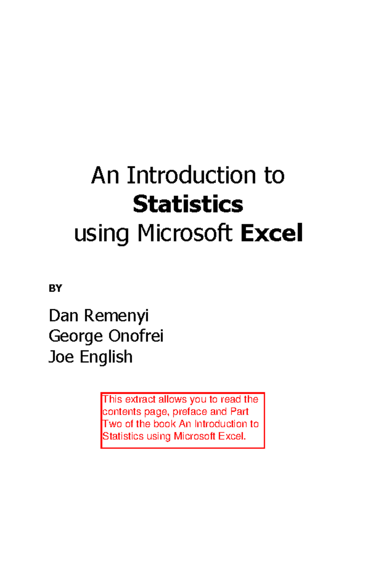 An Introduction to Statistics Using Excel: Key Concepts and Techniques ...