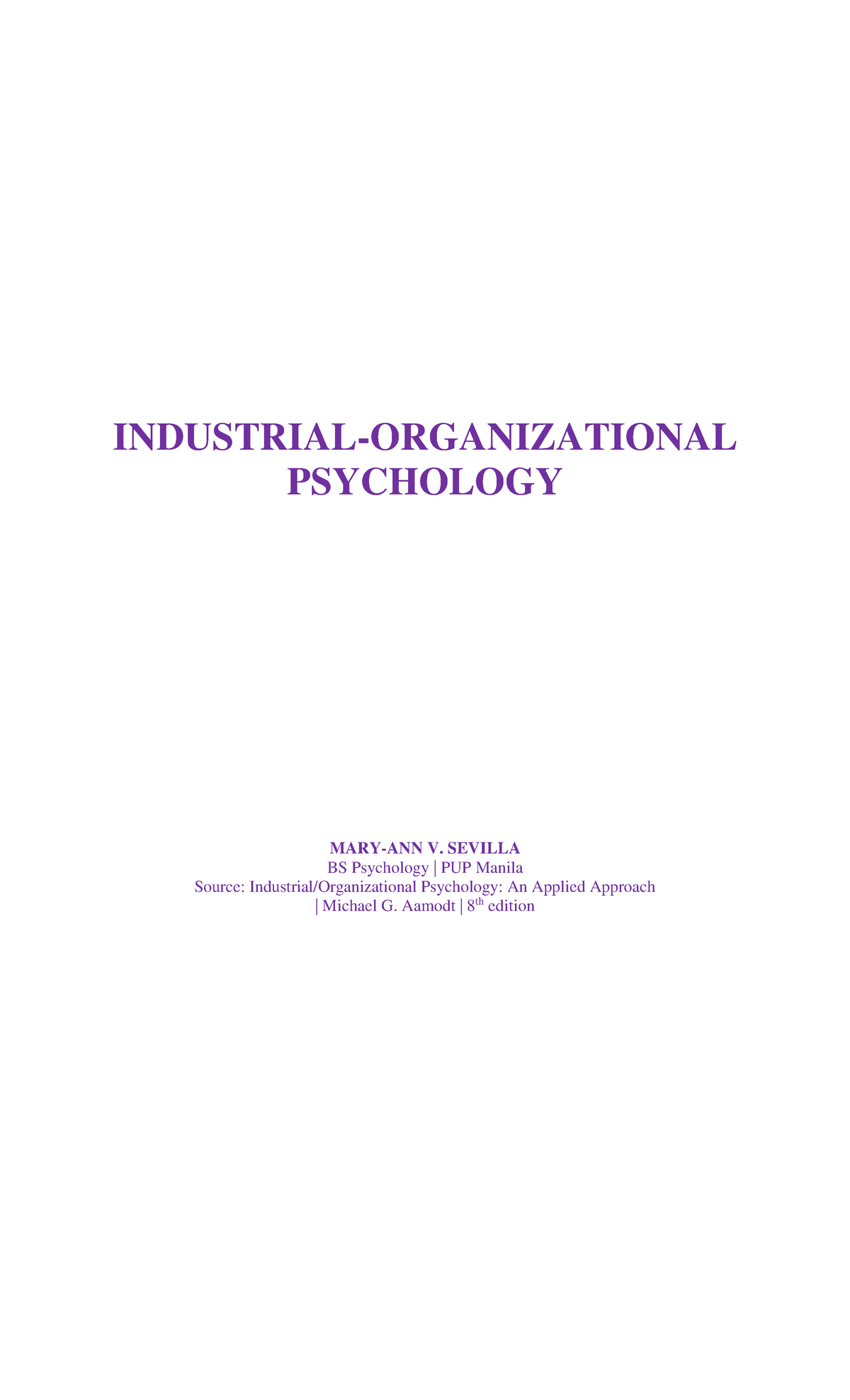 IO PSYCH 101: Summary of Key Concepts from Chapters 1-15 - Studocu