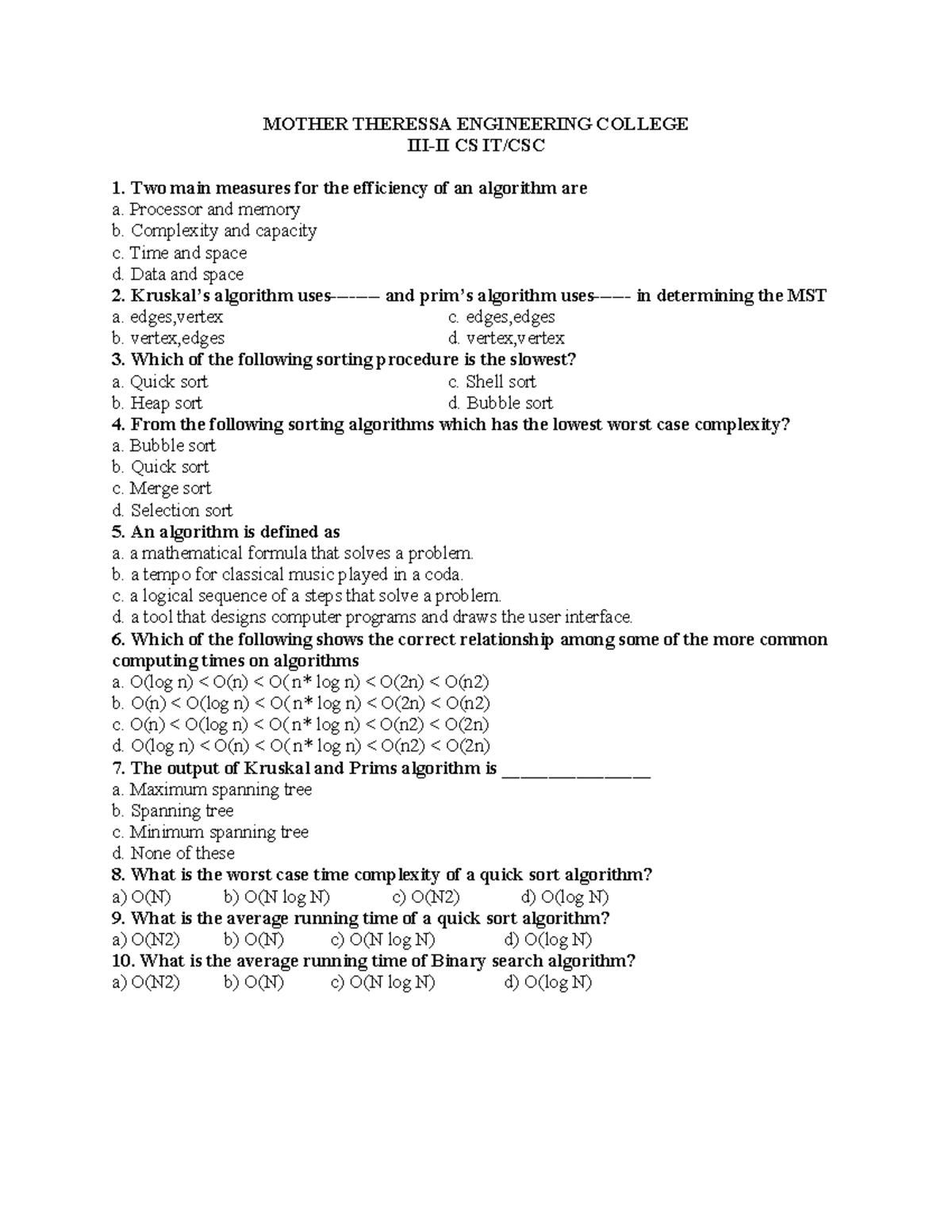 CS 1: Algorithm Efficiency and Complexity - Exam Review Notes - Studocu