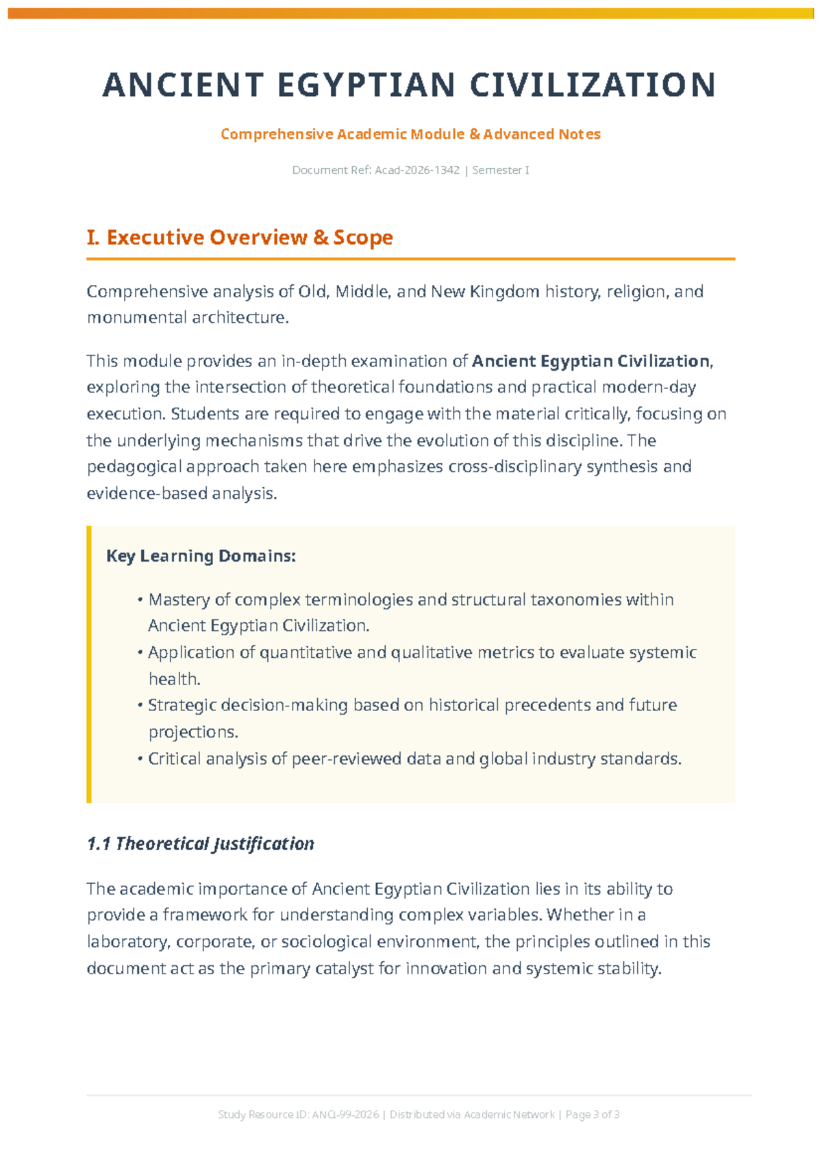 Ancient Egyptian Civilization (Course Code: SEM I) Advanced Study Notes ...