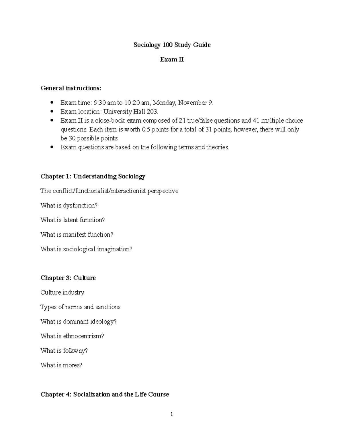 Sociology 100 Exam II Study Guide: Key Concepts & Theories - Studocu