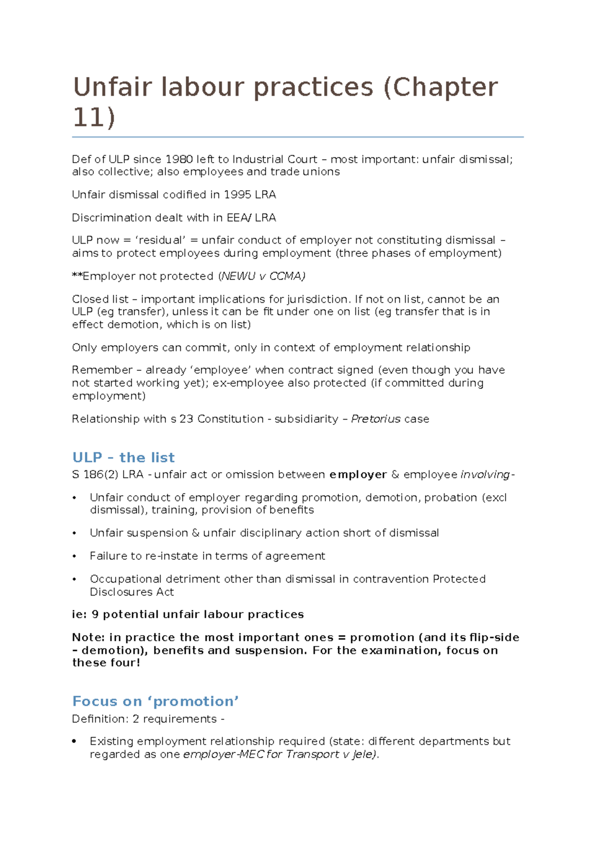 Unfair Labour Practices Overview (Chapter 11) - Key Concepts and Cases ...