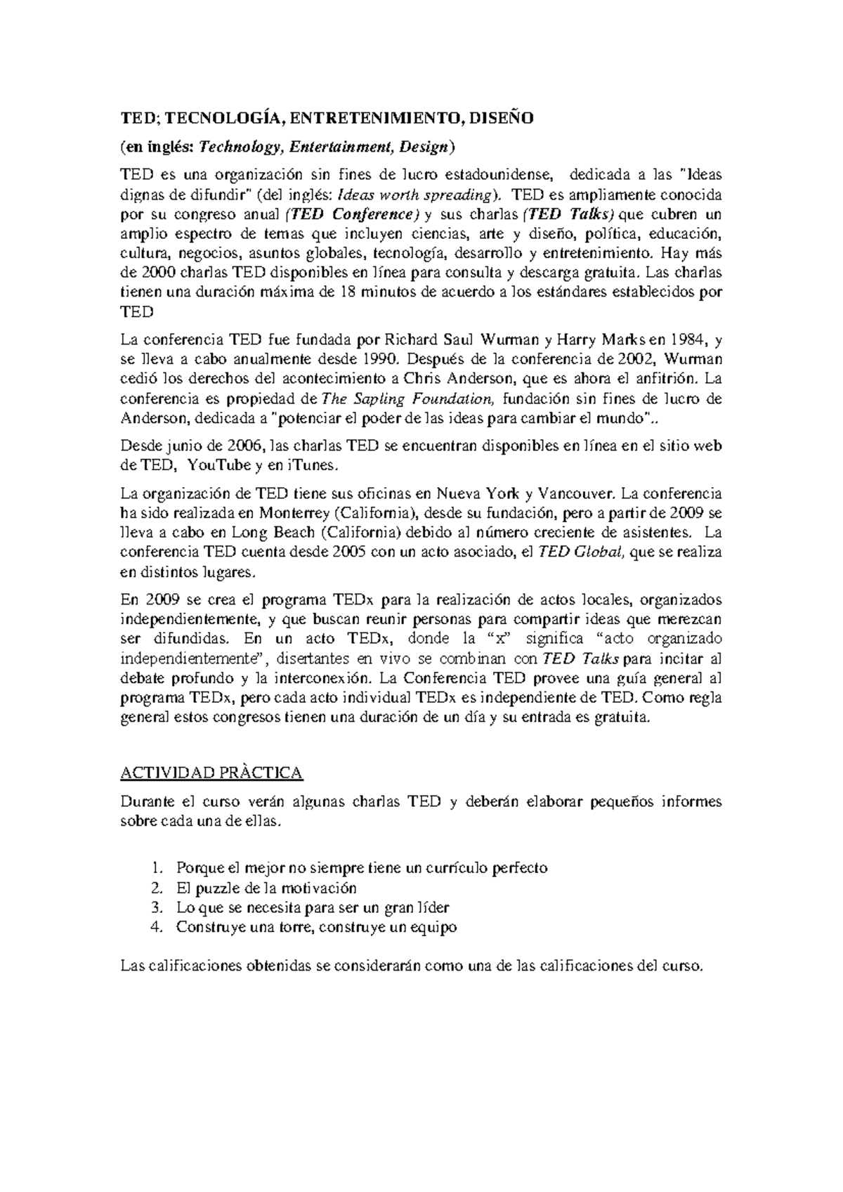 Charlas TED: Guía para Elaborar Informes (TECNOLOGÍA, ENTRETENIMIENTO ...
