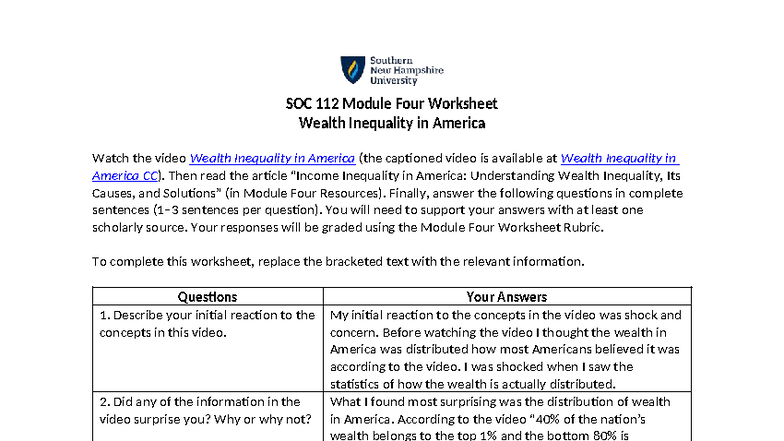 SOC 112 Module Four Worksheet: Analyzing Wealth Inequality in America ...