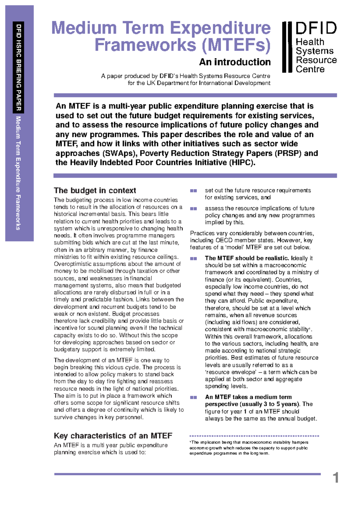 Understanding Medium Term Expenditure Frameworks (MTEFs) in Health ...