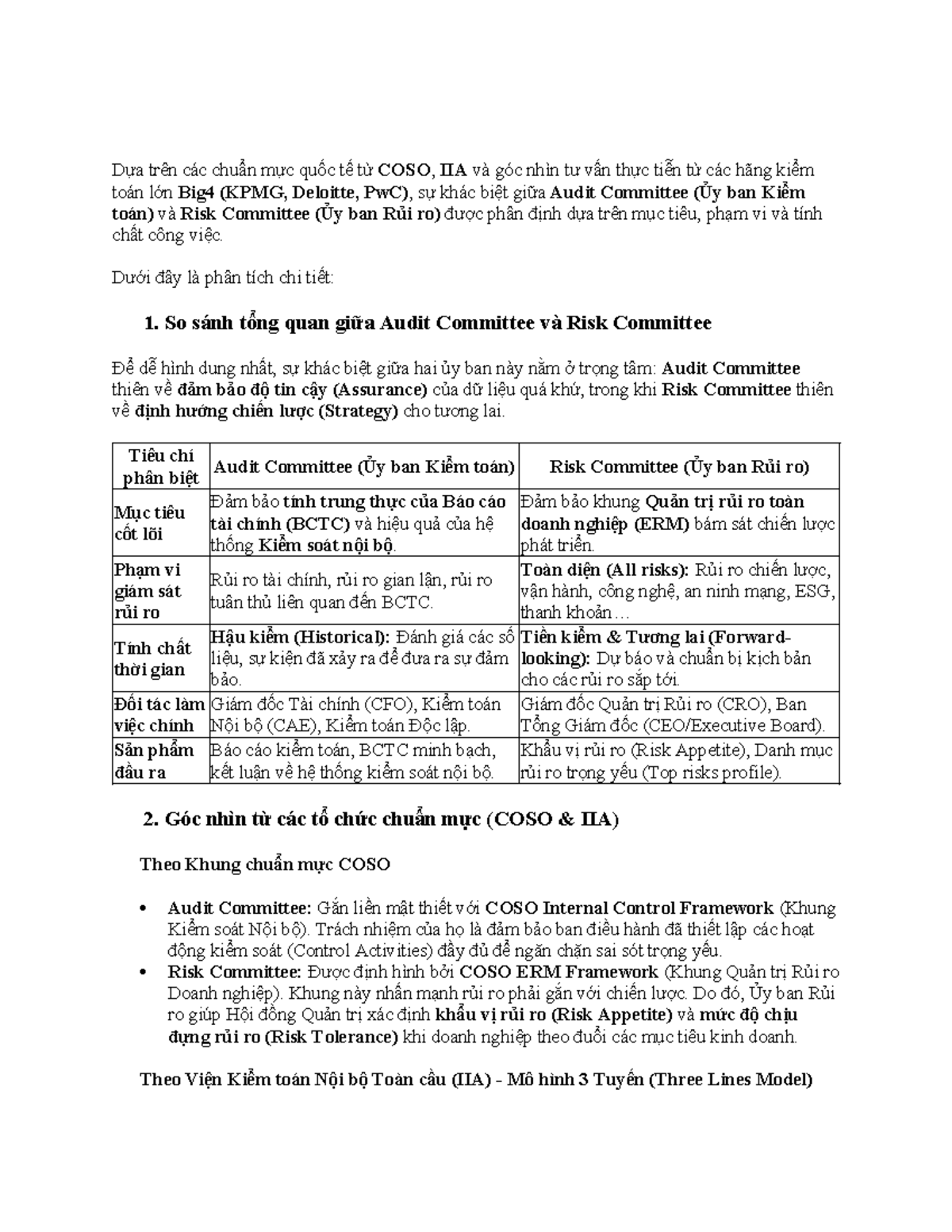 So sánh Audit Committee và Risk Committee: Tách hay Gộp? - Studocu