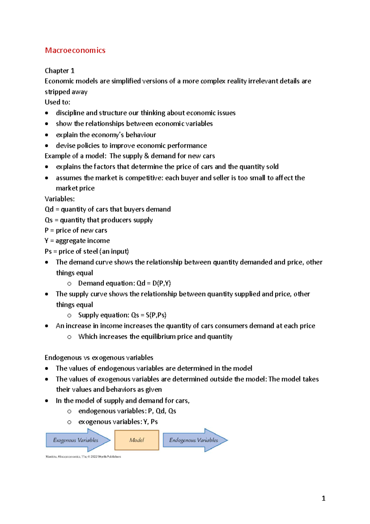 Macroeconomics Notes: Chapter 1 - Economic Models and GDP Analysis ...