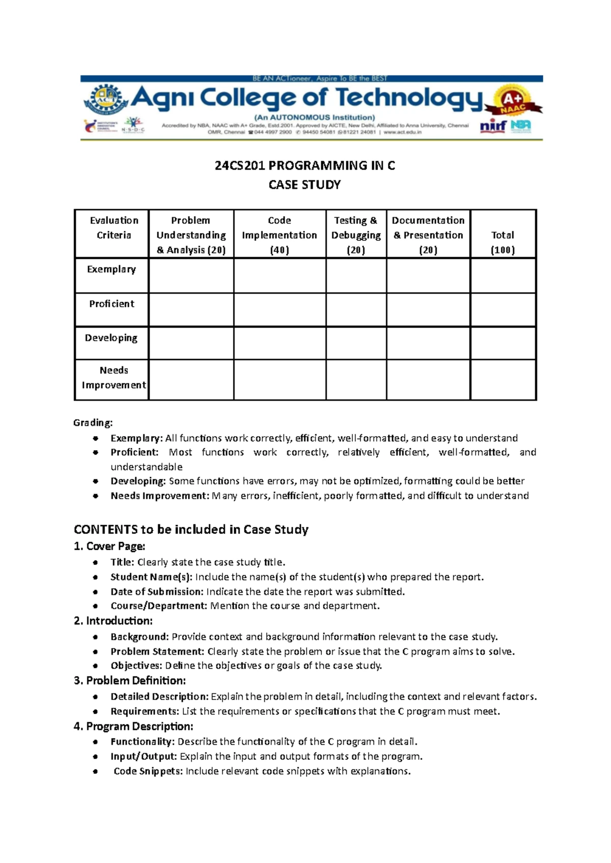 C Programming Structure: Unit 1 Part B - Study Material - Studocu