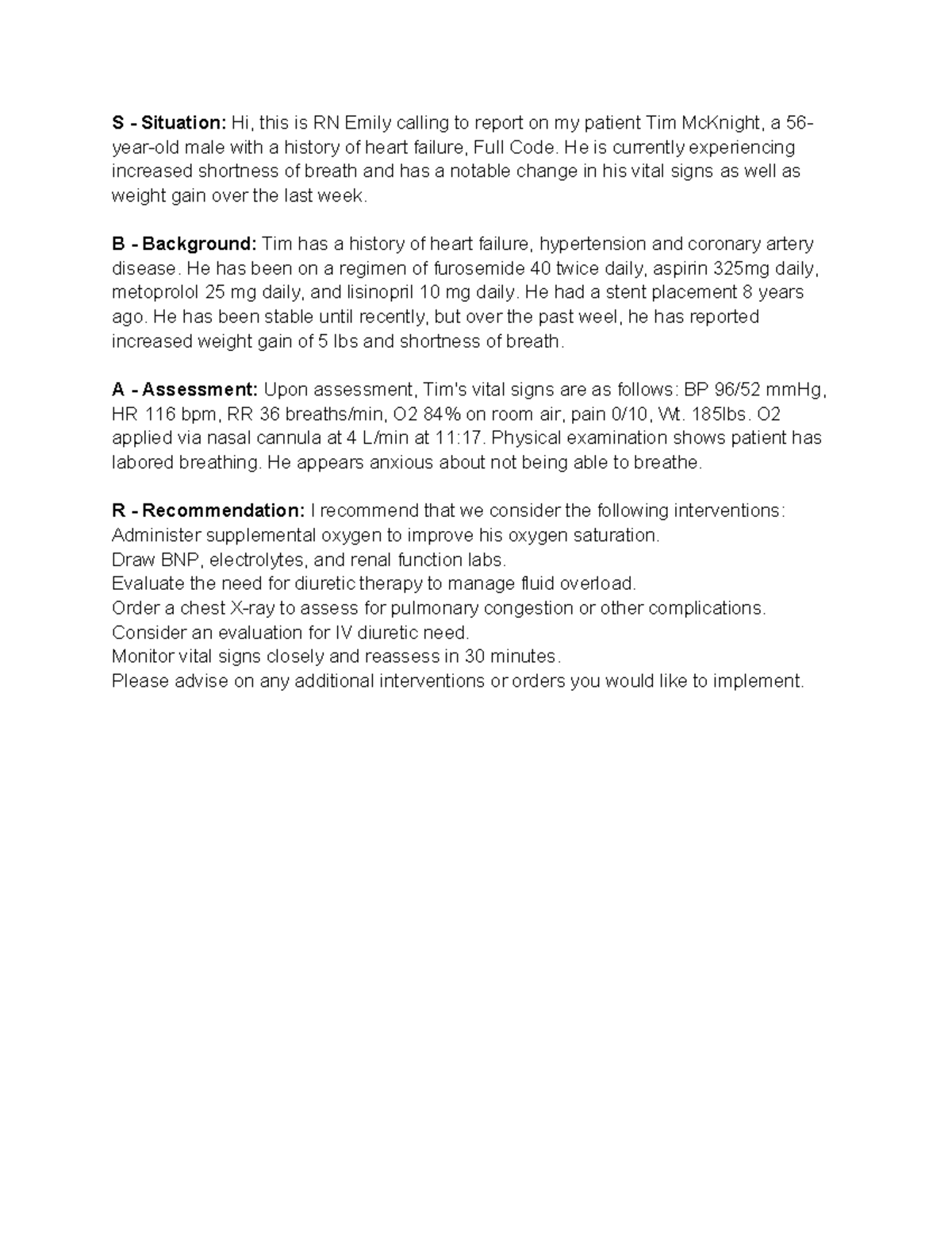 Tim McKnight ATI Client Chart Activity: Patient Assessment ...