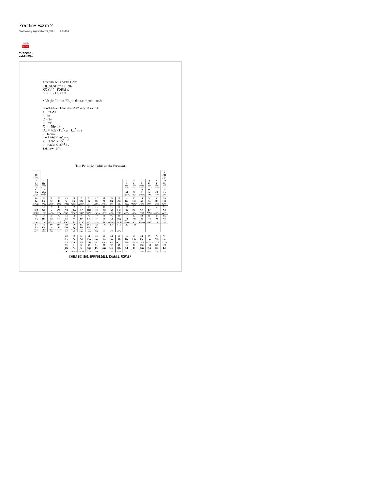 CHEM 101 Exam 1 Practice Test 2 - Spring 2018 Overview - Studocu