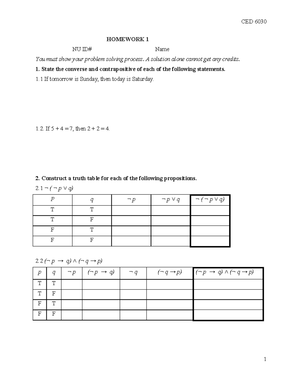 HW-CED 6030 Week 1 - Homework 1 Problem Solving Techniques - Studocu