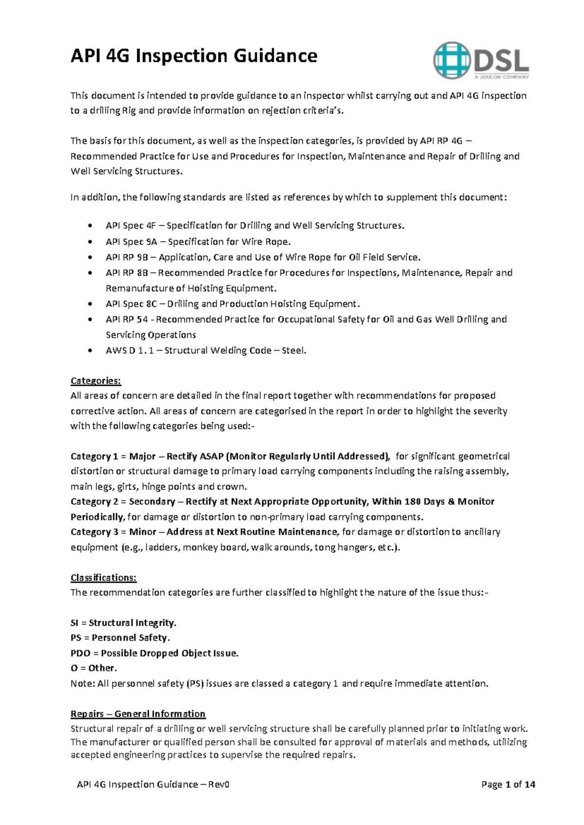 API RP 4G Inspection Guidance for Drilling Rig Safety and Maintenance ...