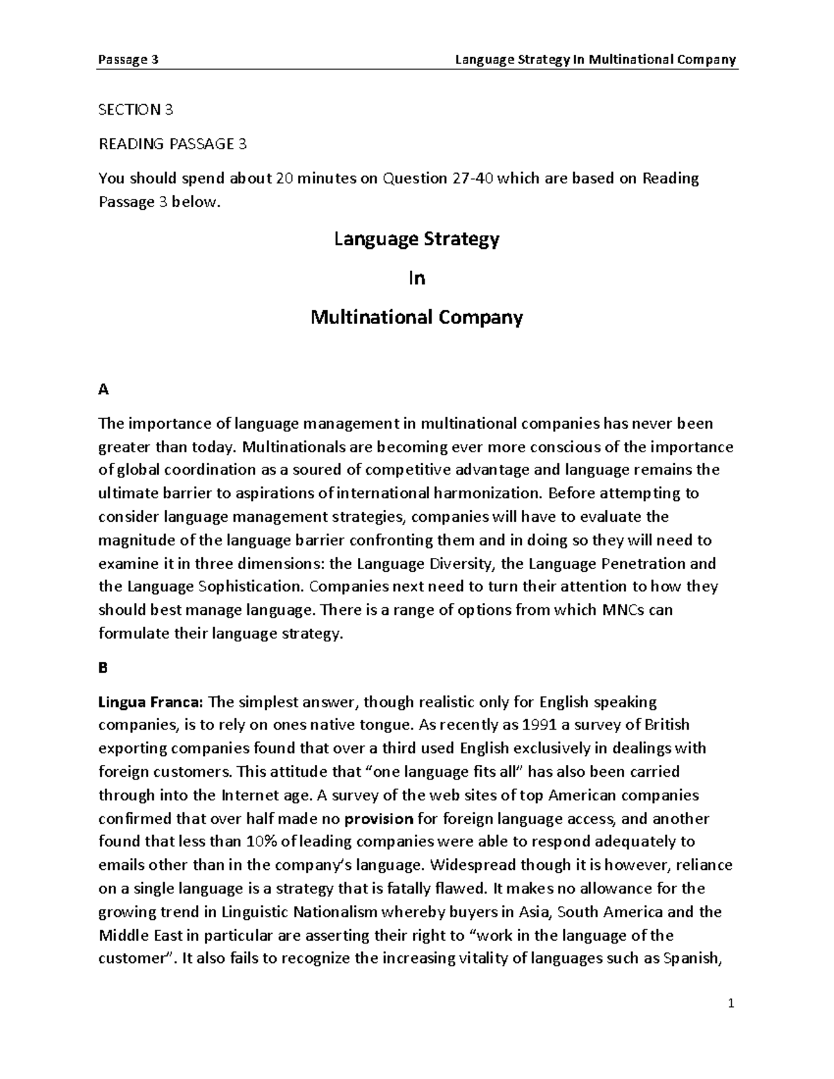 06 Passage 3 - Language Strategy In Multinational Company Q27-40 ...