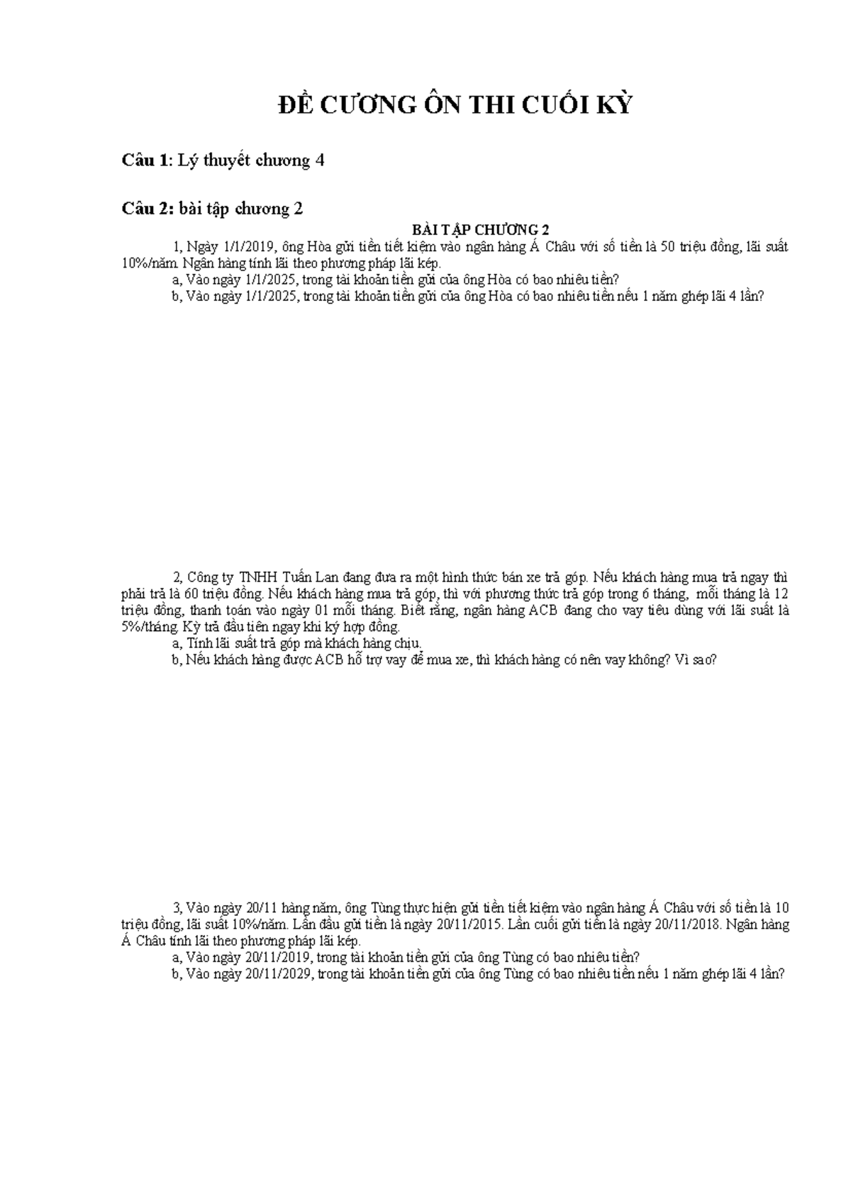TCDN - Đề Cương Ôn Thi Cuối Kỳ: Bài Tập Chương 2, 4, 5, 6 - Document Preview
