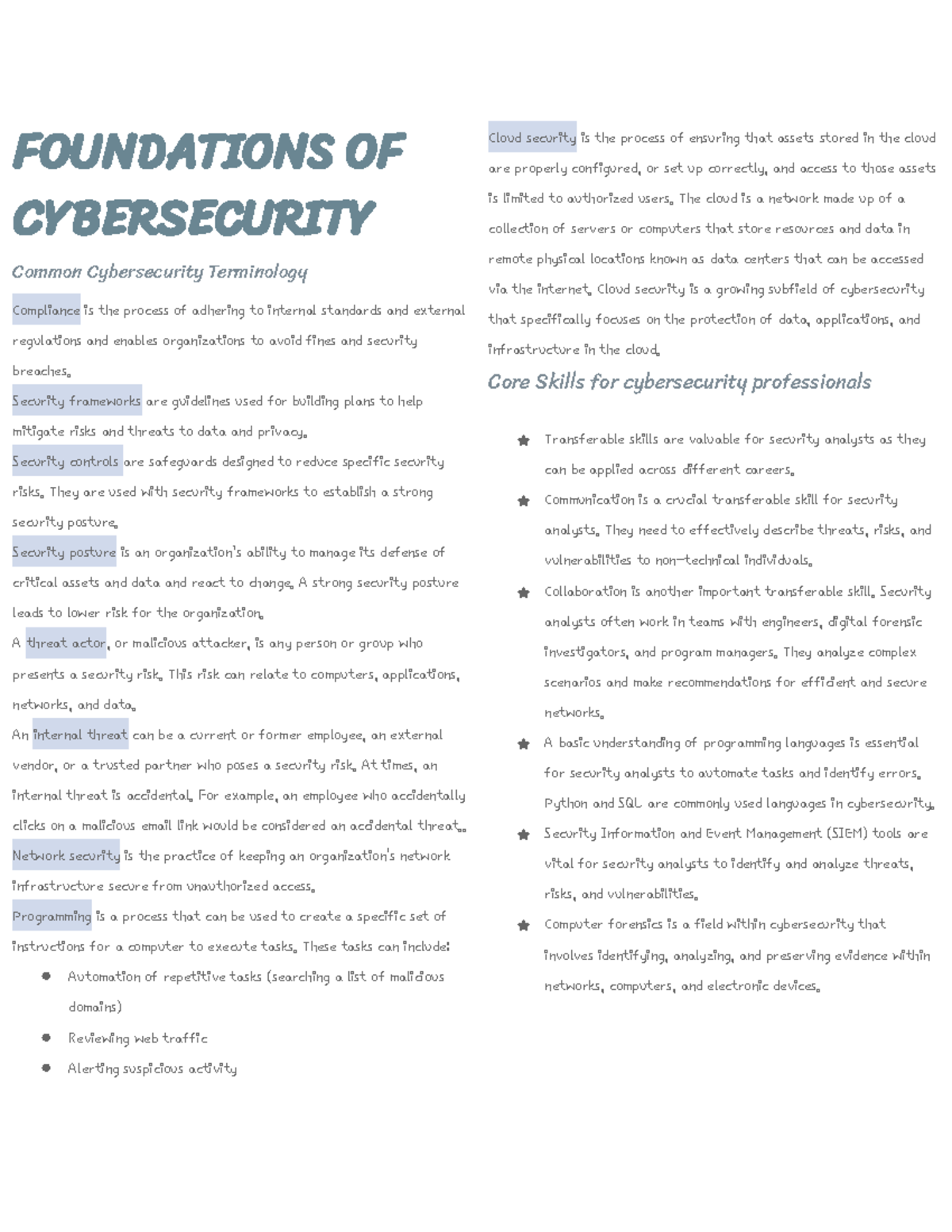 Foundations of Cybersecurity (Course Code: CYB 101) - Overview - Studocu
