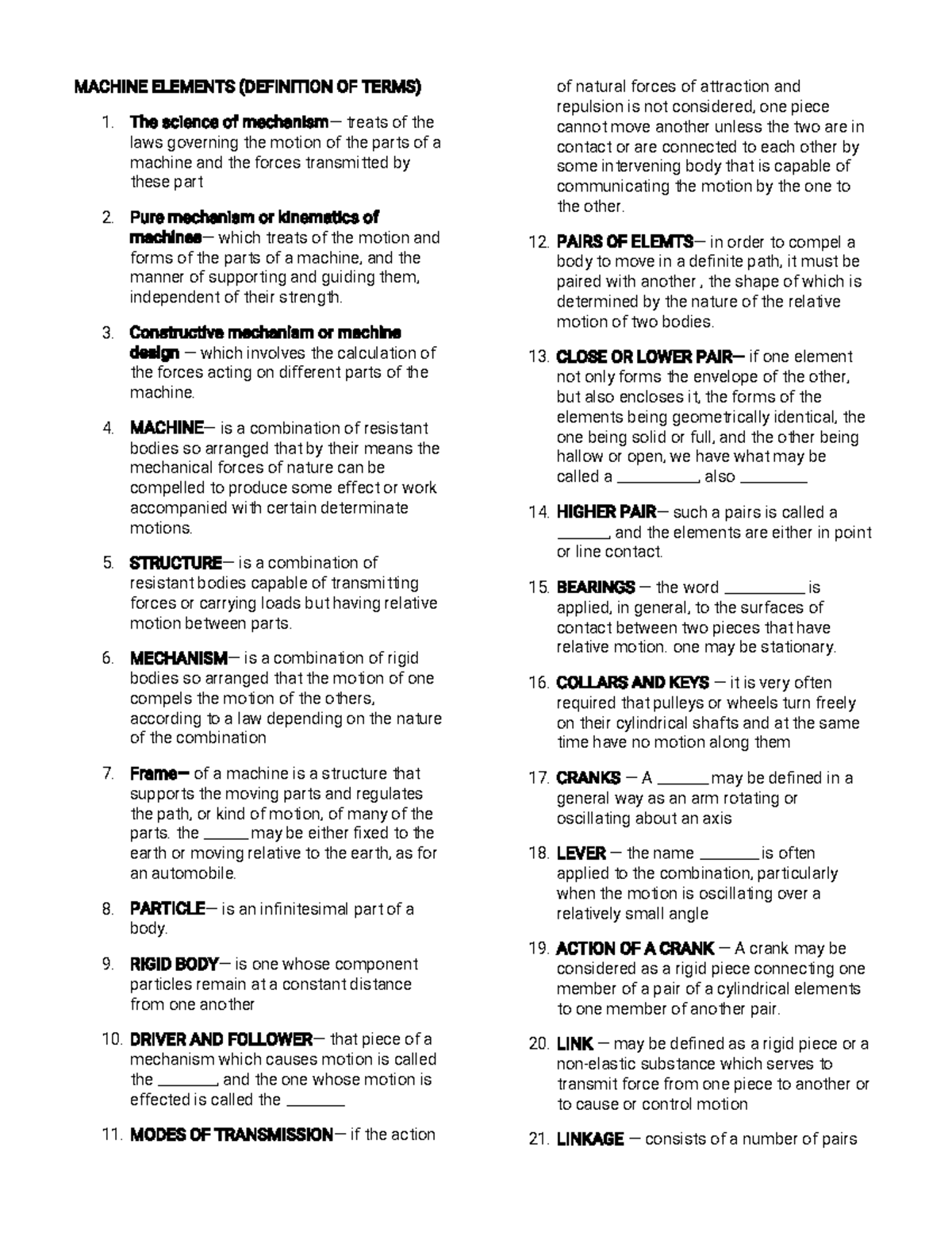 Machine Elements (DOT) - MACHINE ELEMENTS (DEFINITION OF TERMS) The ...