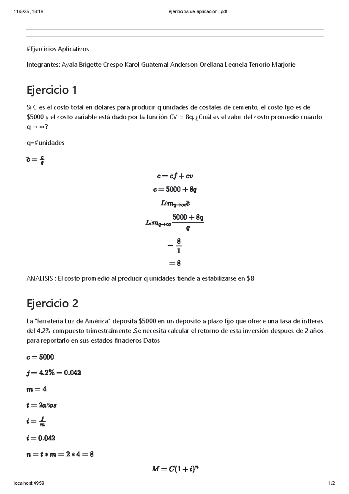 Ejercicios Aplicativos 5-9: Análisis de Costos y Finanzas - Studocu