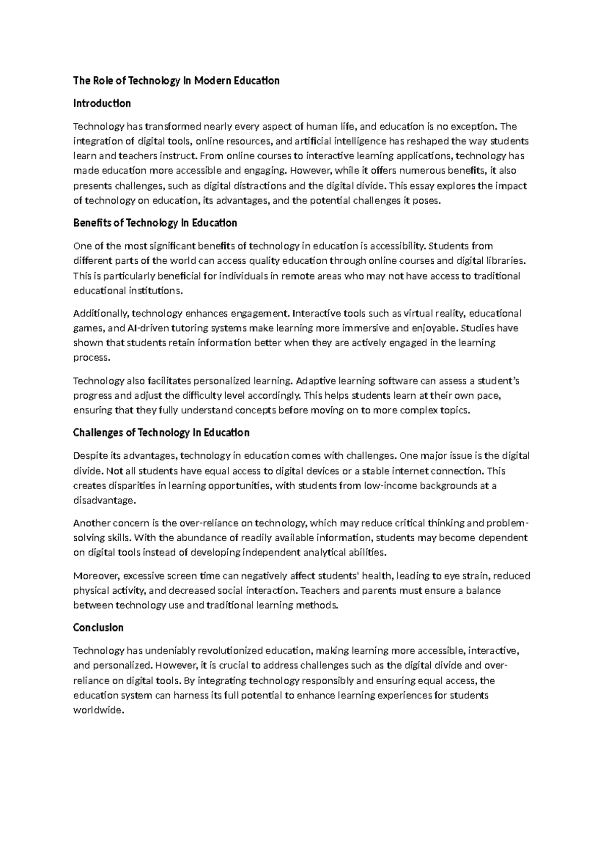 The Role of Technology in Modern Education - The Role of Technology in ...