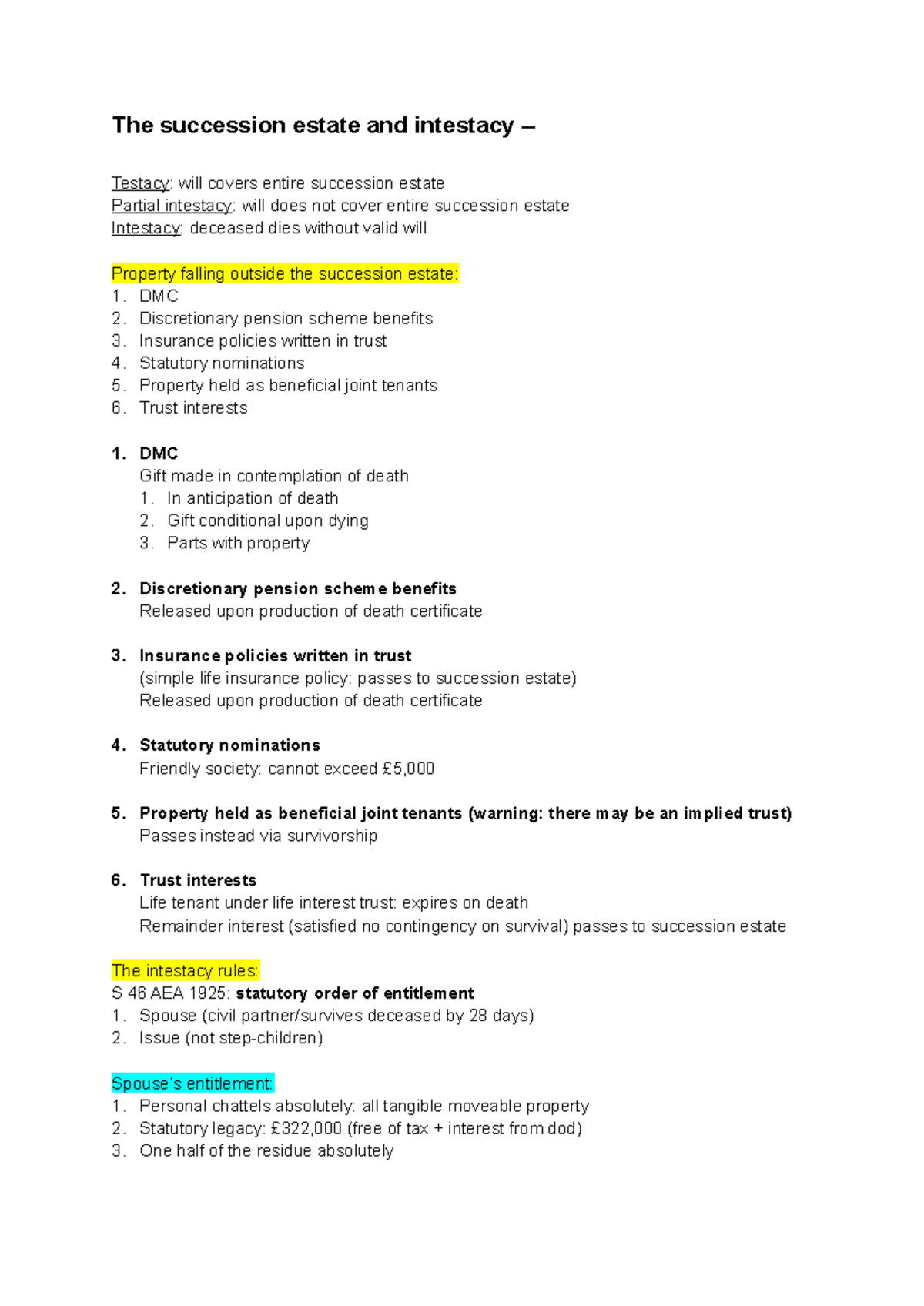 Wills Summary - The succession estate and intestacy – Testacy: will ...