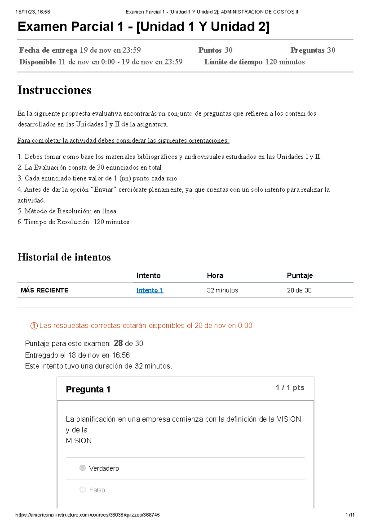 Examen Parcial 1 - [Unidades 1 y 2] Administración de Costos II - Studocu