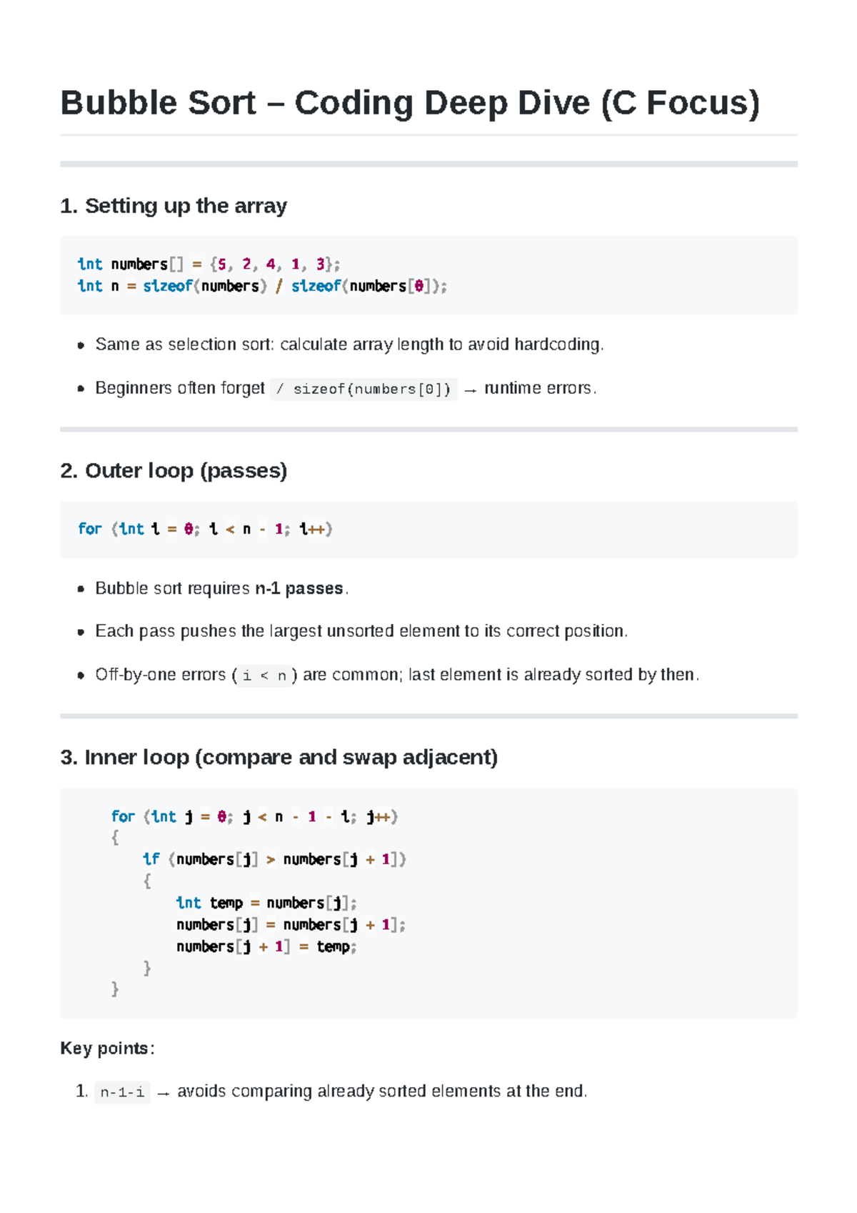 Bubble Sort Algorithm Fundamentals (C Focus) - Studocu