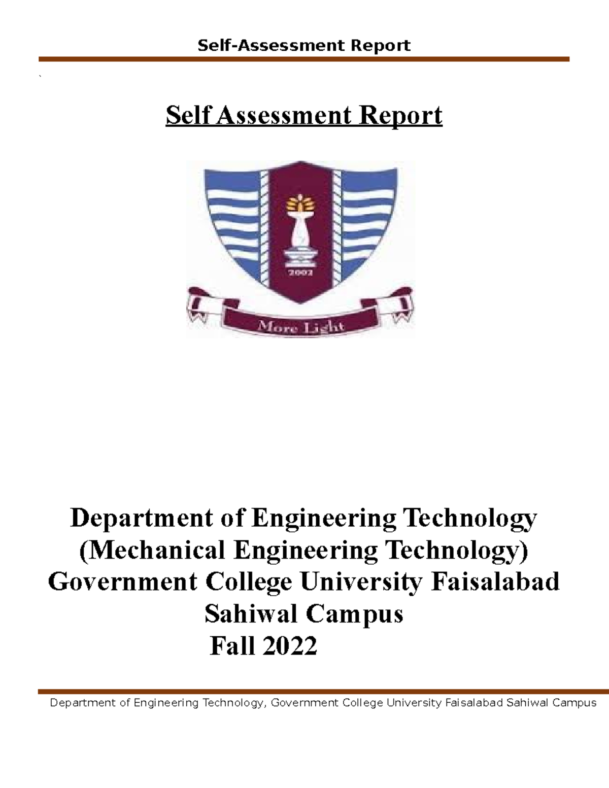SAR Mechanical Engineering Technology Self-Assessment Report 2023 - Studocu