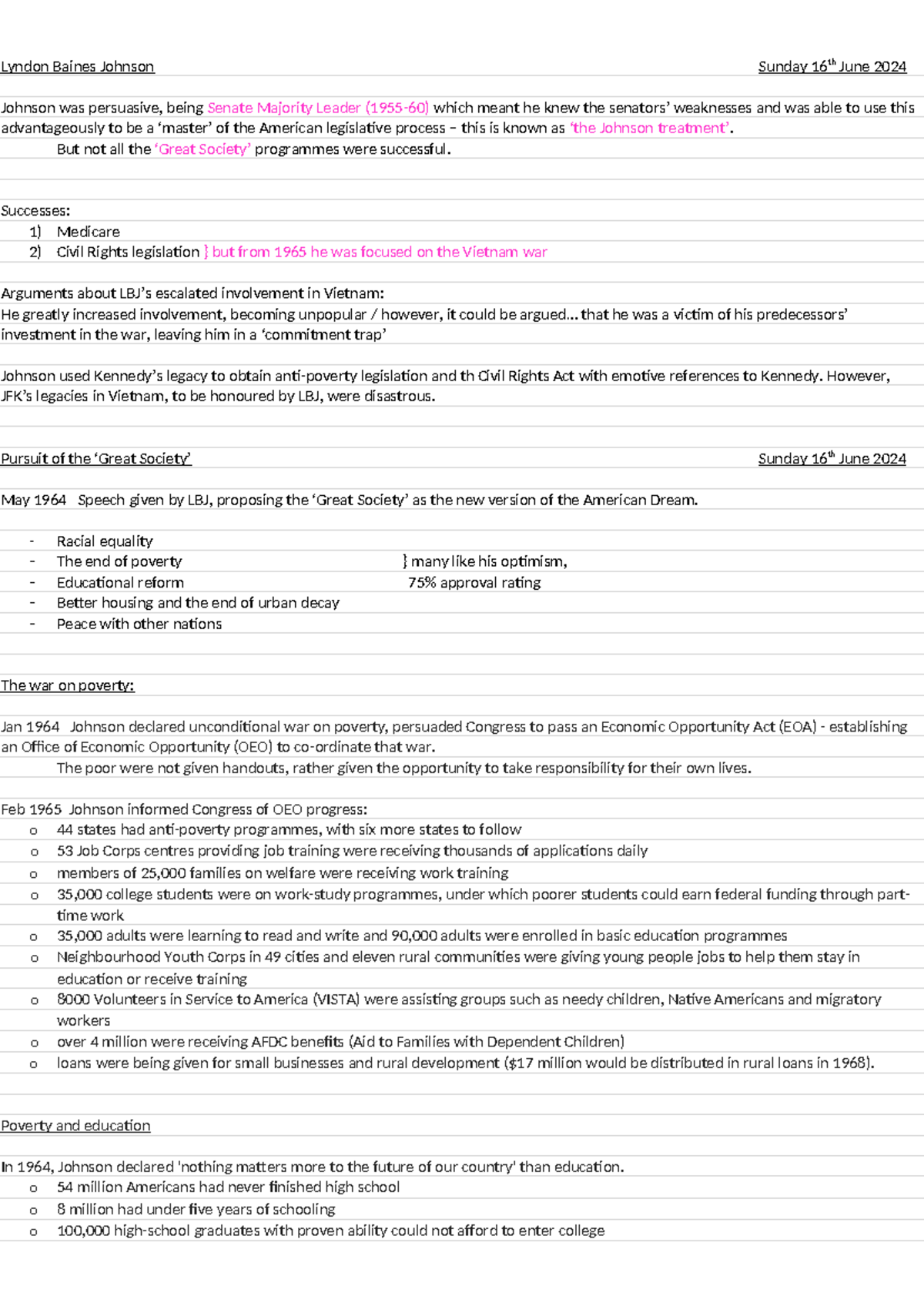 LBJ - Comprehensive Notes on President Johnson's Great Society ...