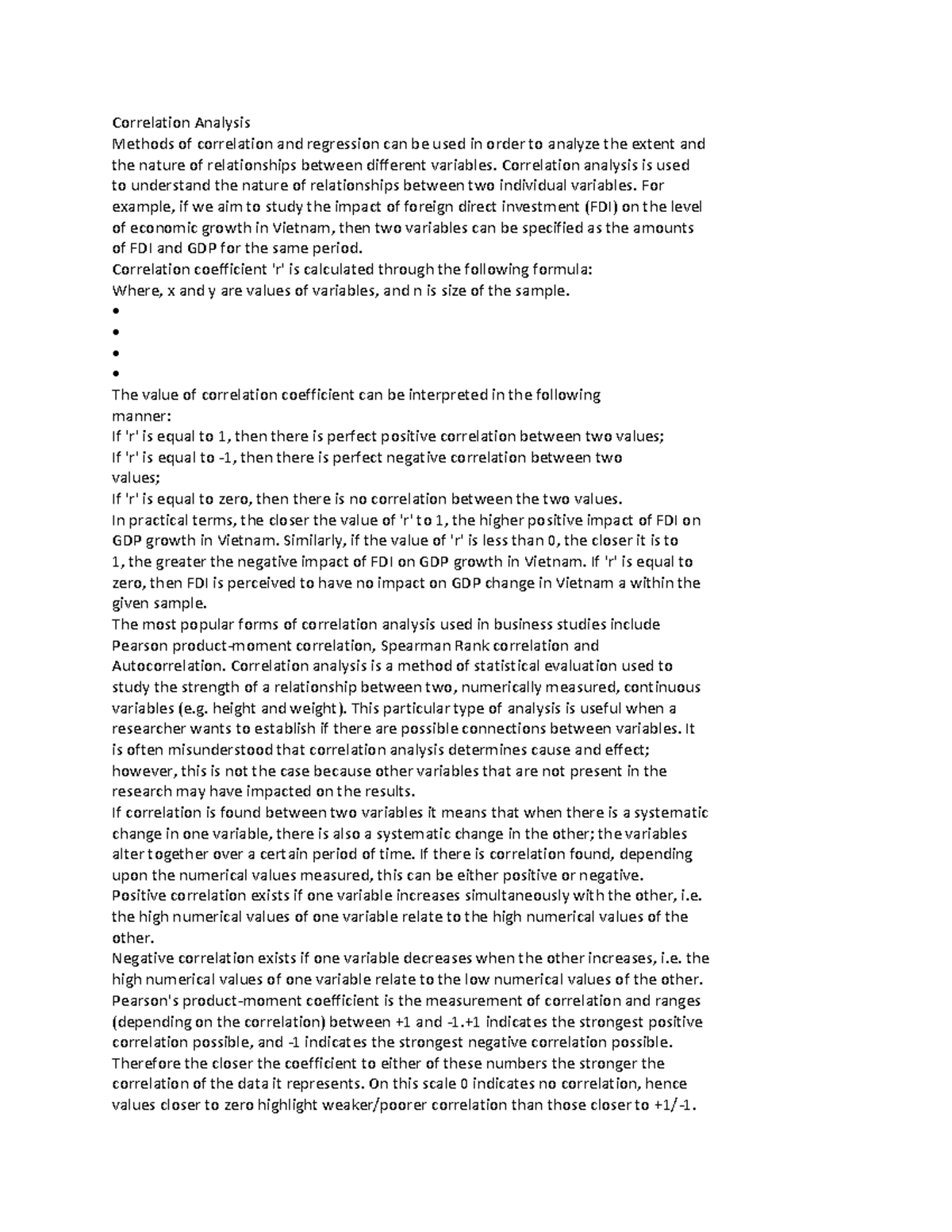 Correlation Analysis & Statistical Methods: FDI Impact on GDP Growth ...