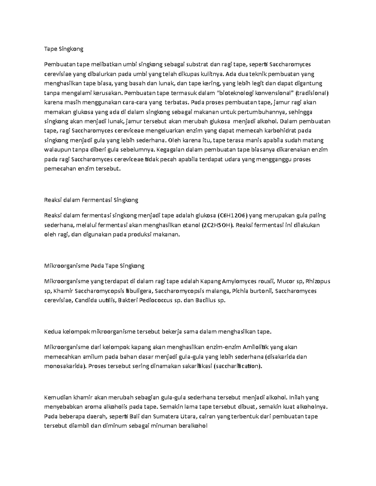 Pembuatan Tape Singkong: Proses, Mikroorganisme, dan Fermentasi - Document Preview