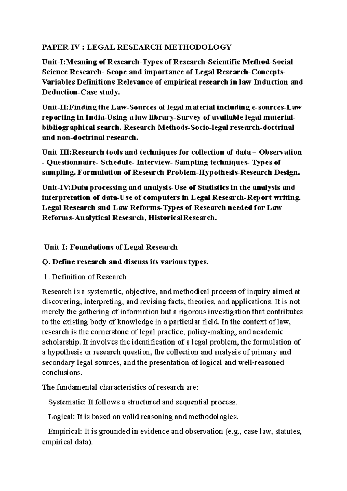 LRM - Comprehensive Notes on Legal Research Methodology - Studocu