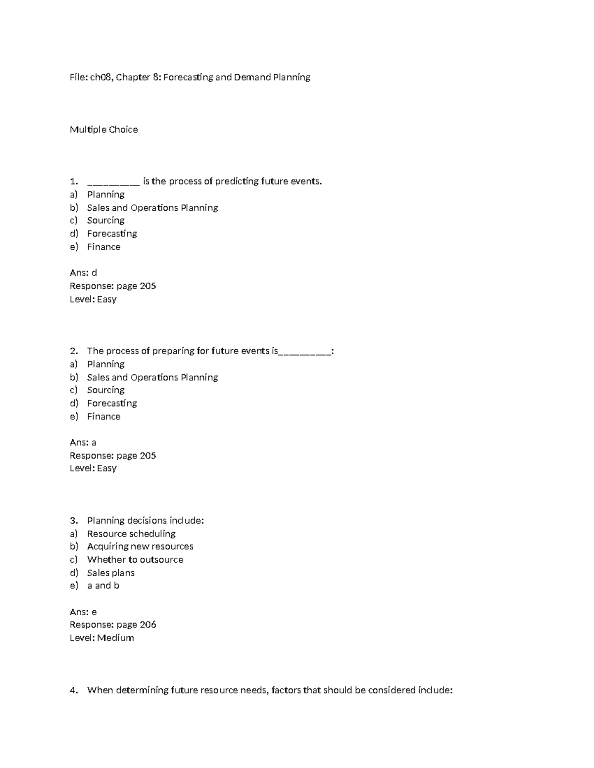 Ch08 - Forecasting and Demand Planning Quiz Answers and Explanations ...