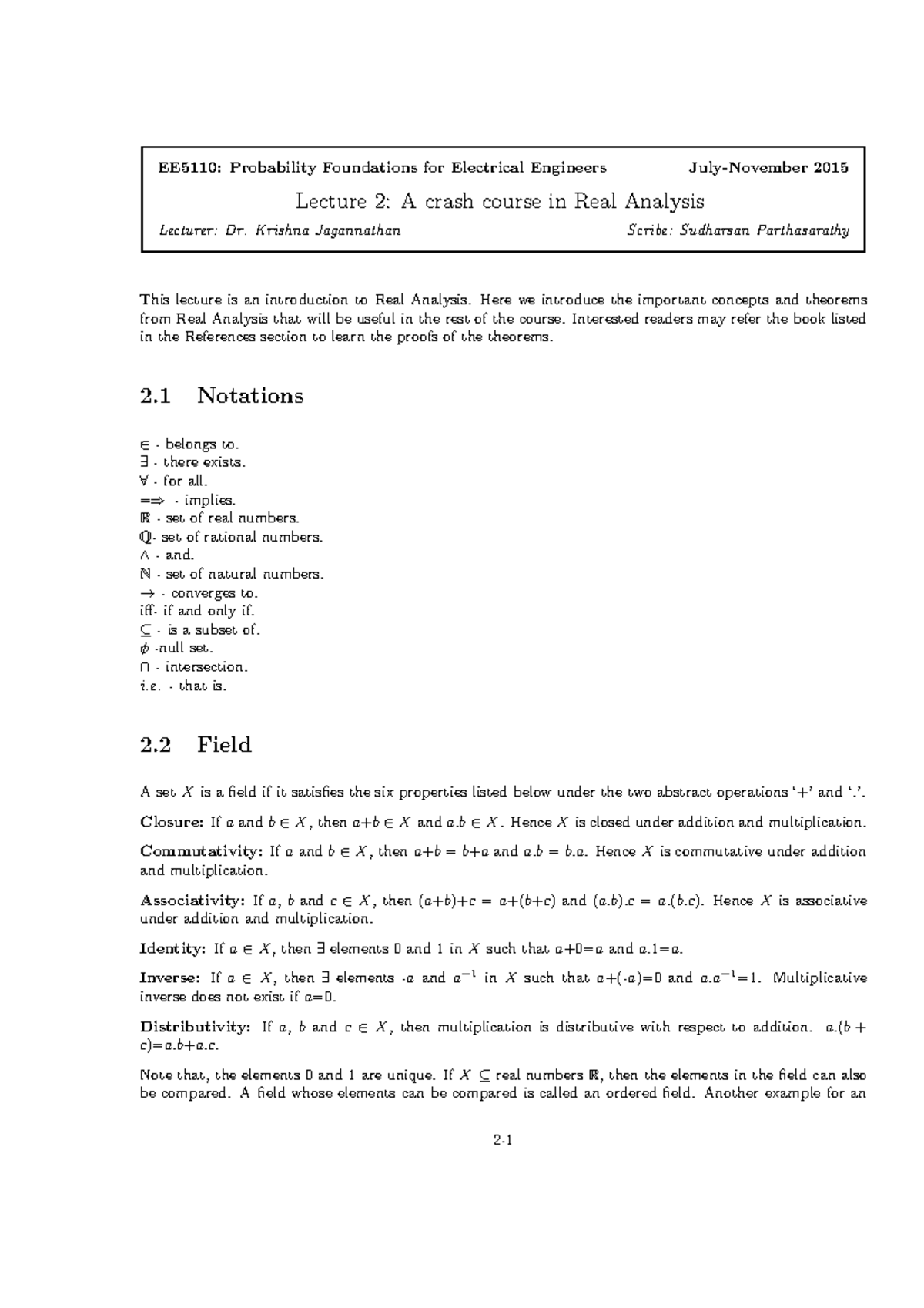 EE5110: Lecture 2 - Introduction to Real Analysis Concepts and Theorems ...
