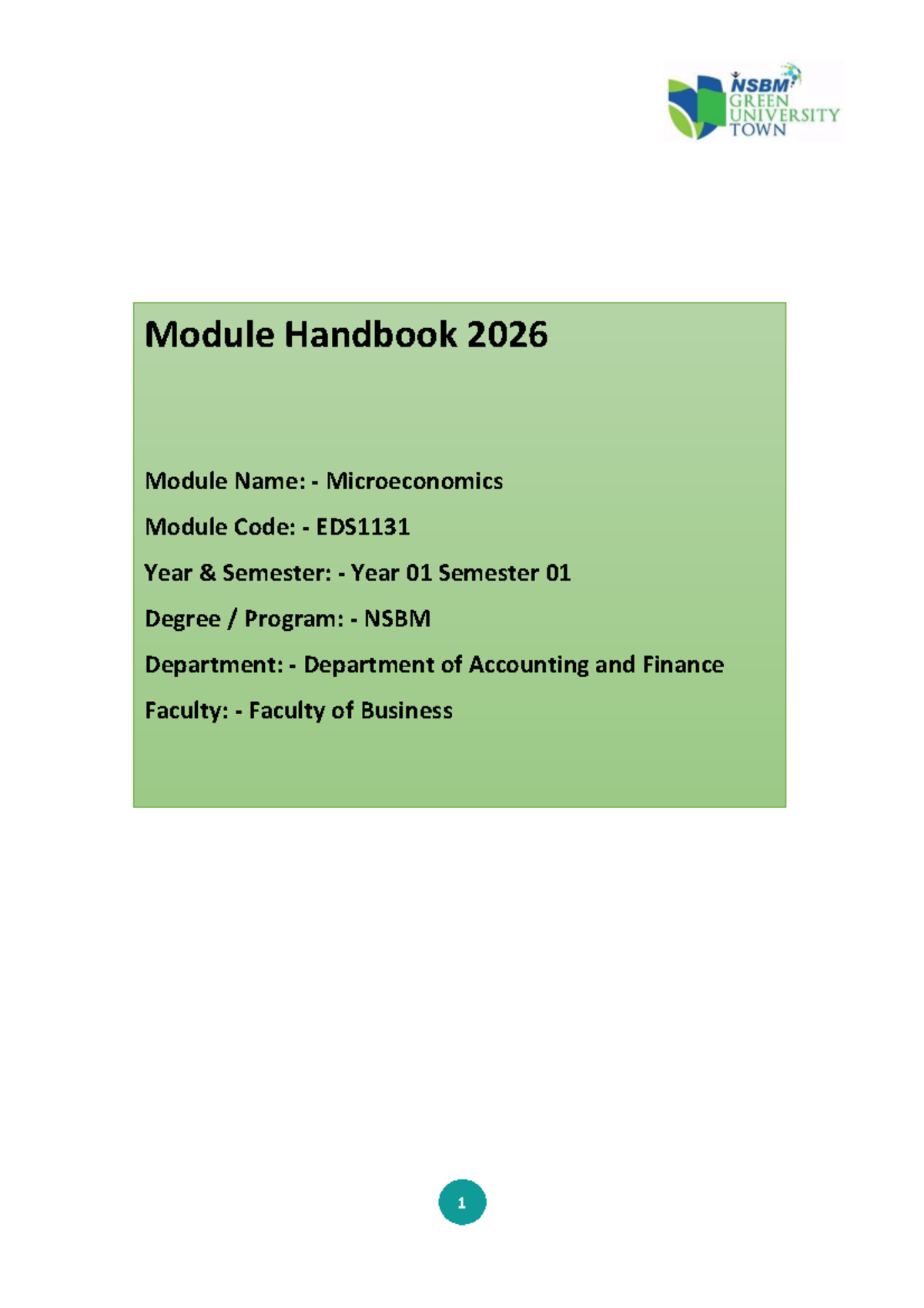 Microeconomics Module Handbook EDS1131 - Year 01 Semester 01 - Studocu
