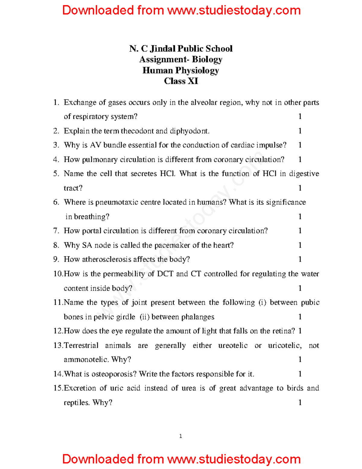 CBSE Class 11 Biology Human Physiology Essential Questions & Concepts ...