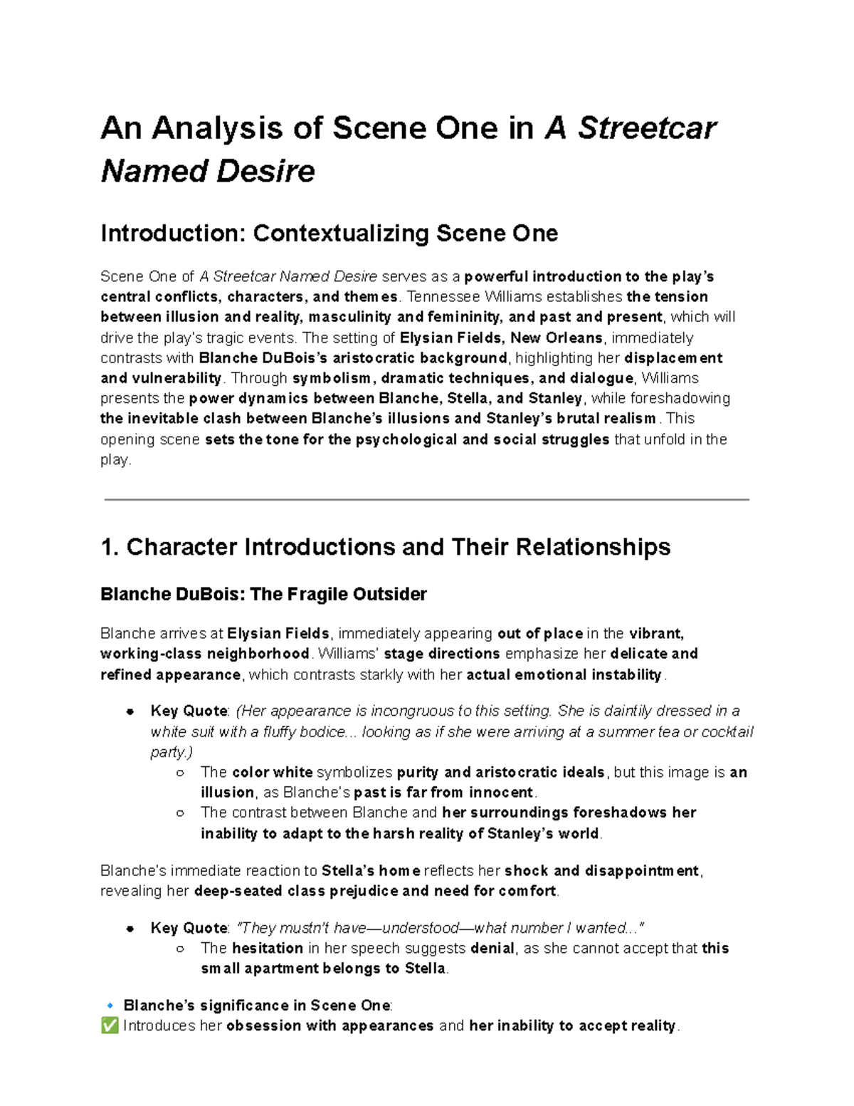 Streetcar Named Desire (Course Code) - Scene by Scene Analysis - Studocu