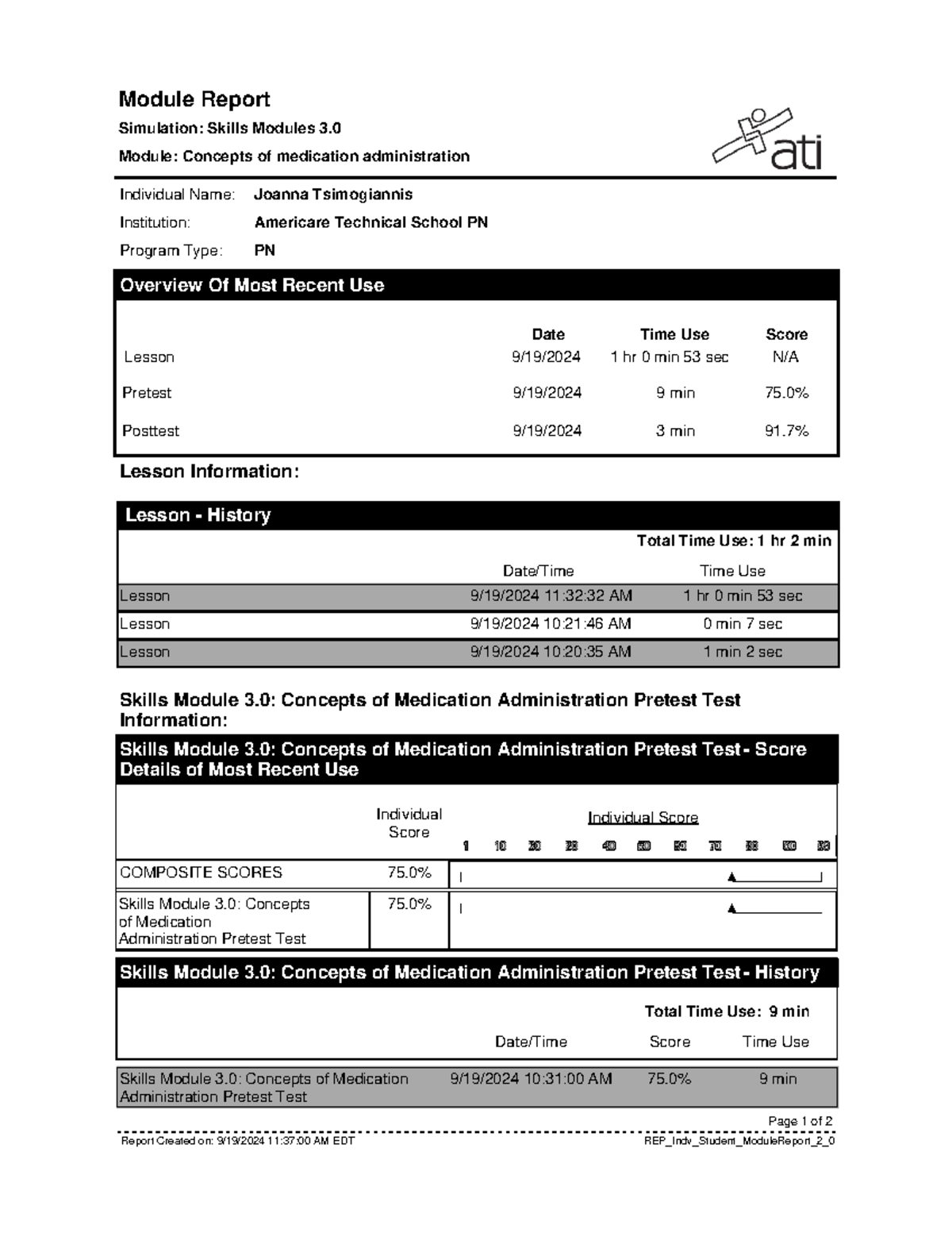 ATI PN program skills module 3.0 report: Concepts of medication ...
