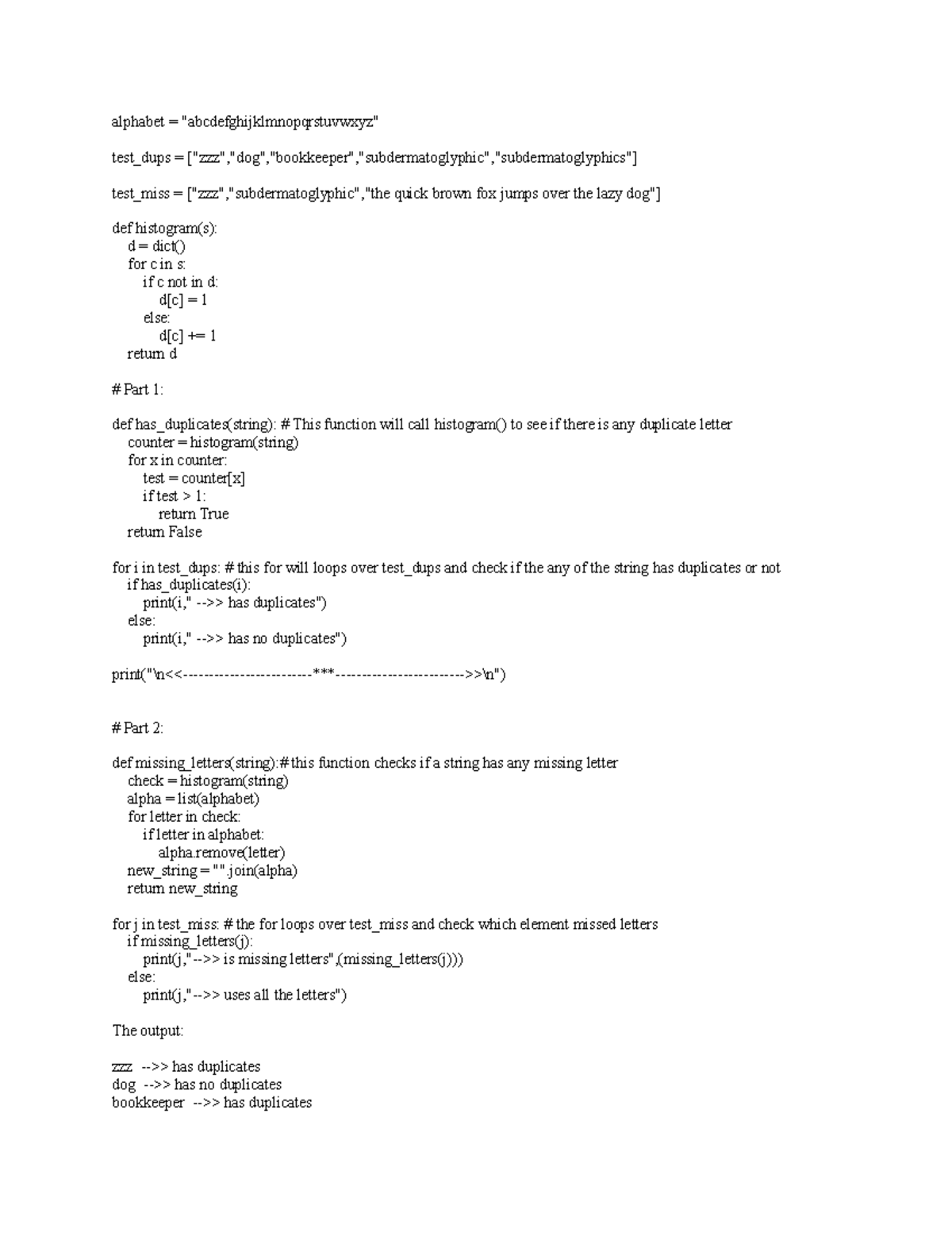 Assignment unit 7 - Start with the following Python code. alphabet ...