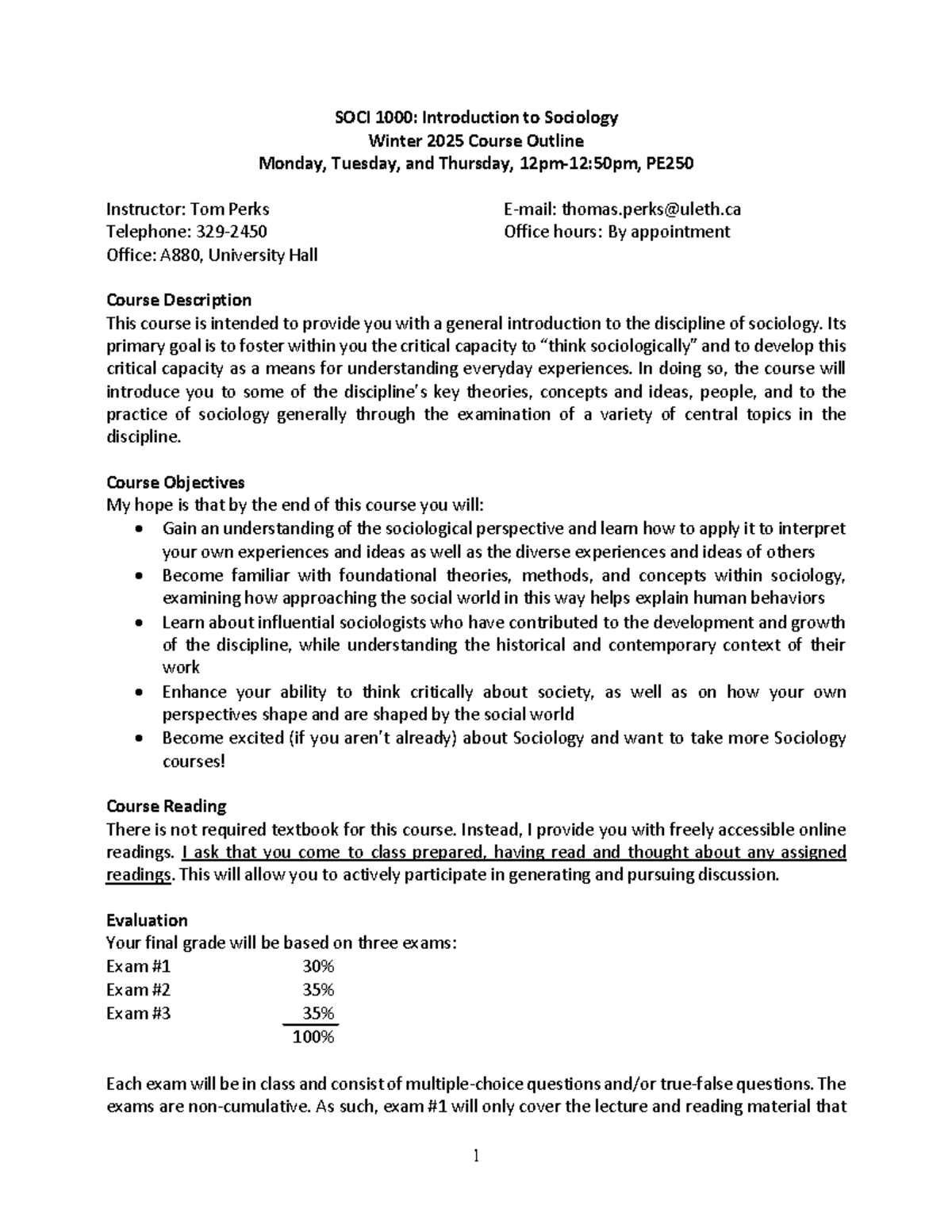 SOCI 1000: Winter 2025 Intro to Sociology Course Outline - Studocu