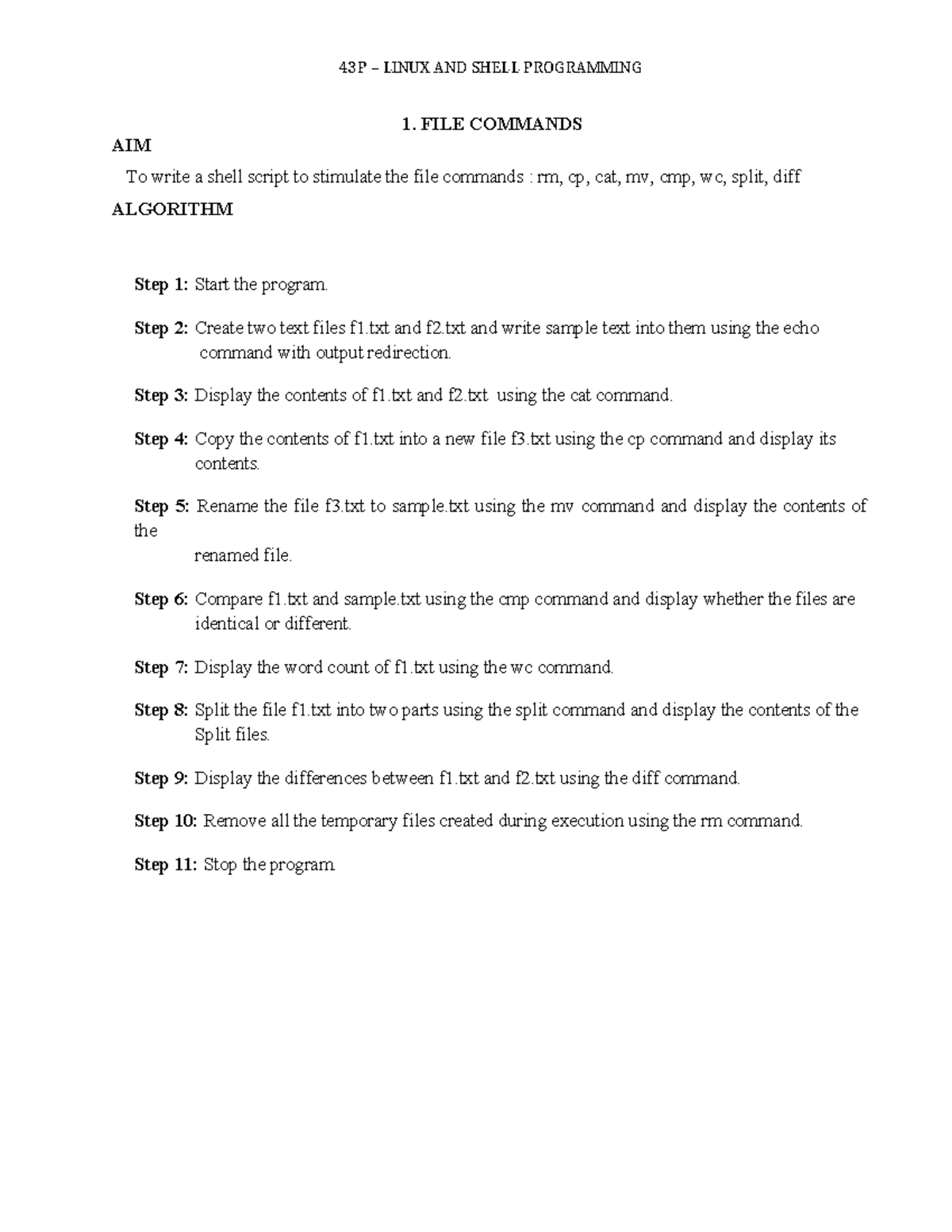 43P LINUX AND SHELL PROGRAMMING PRACTICAL: FILE COMMANDS & SYSTEM ...