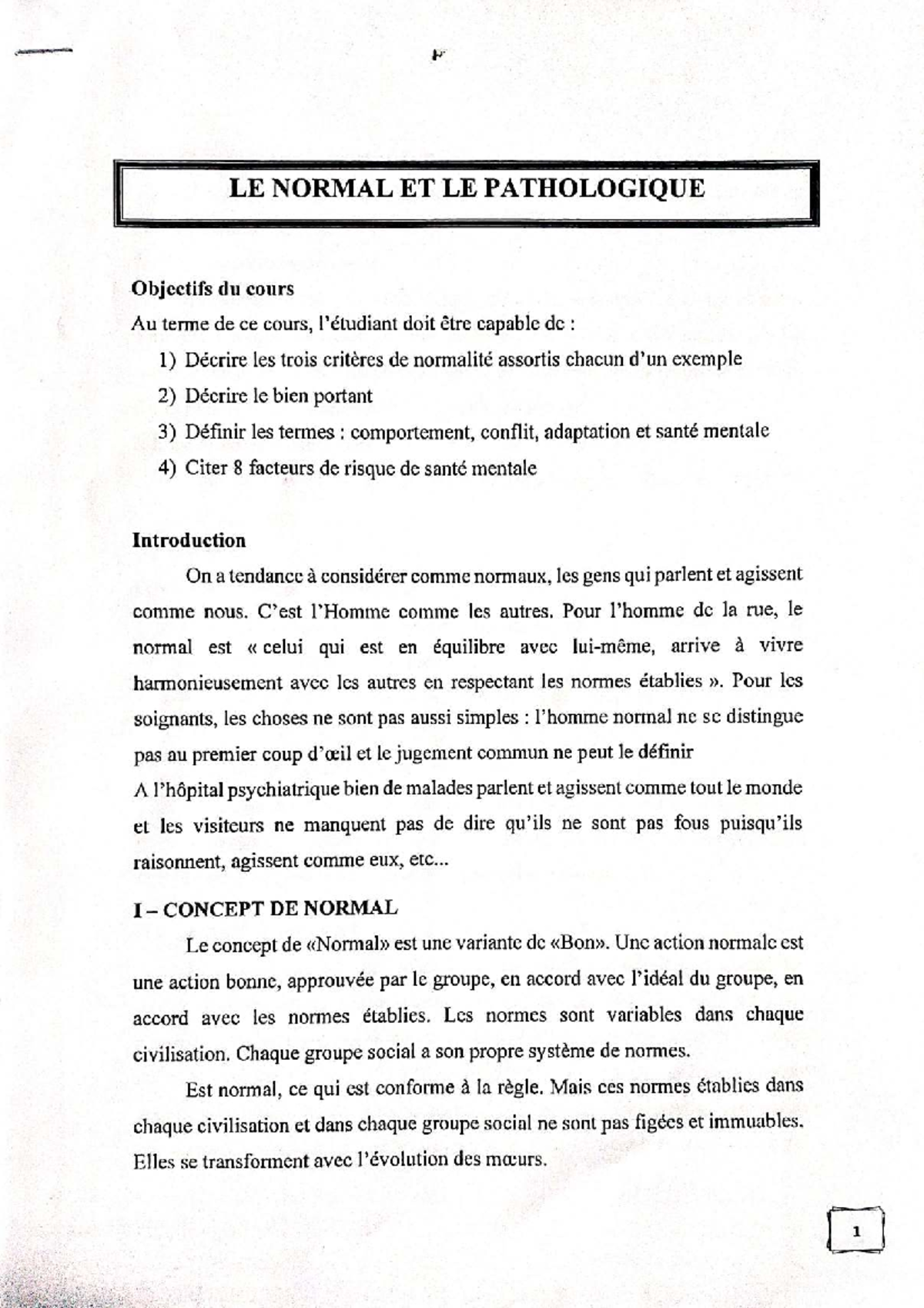 Cours PSY 101 : Normalité et Pathologie en Santé Mentale - Studocu