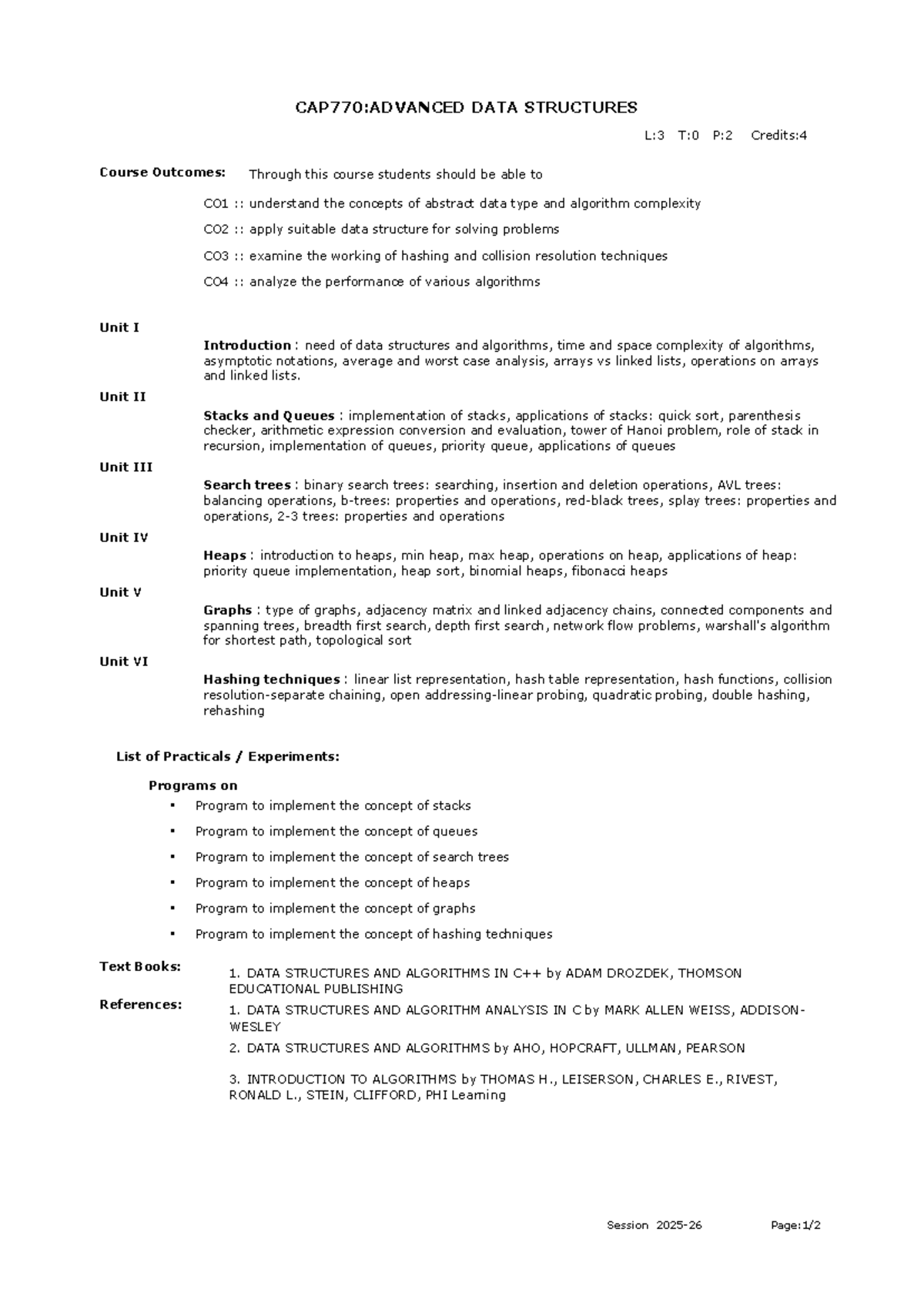 CAP770: Advanced Data Structures - Course Overview and Outcomes - Studocu