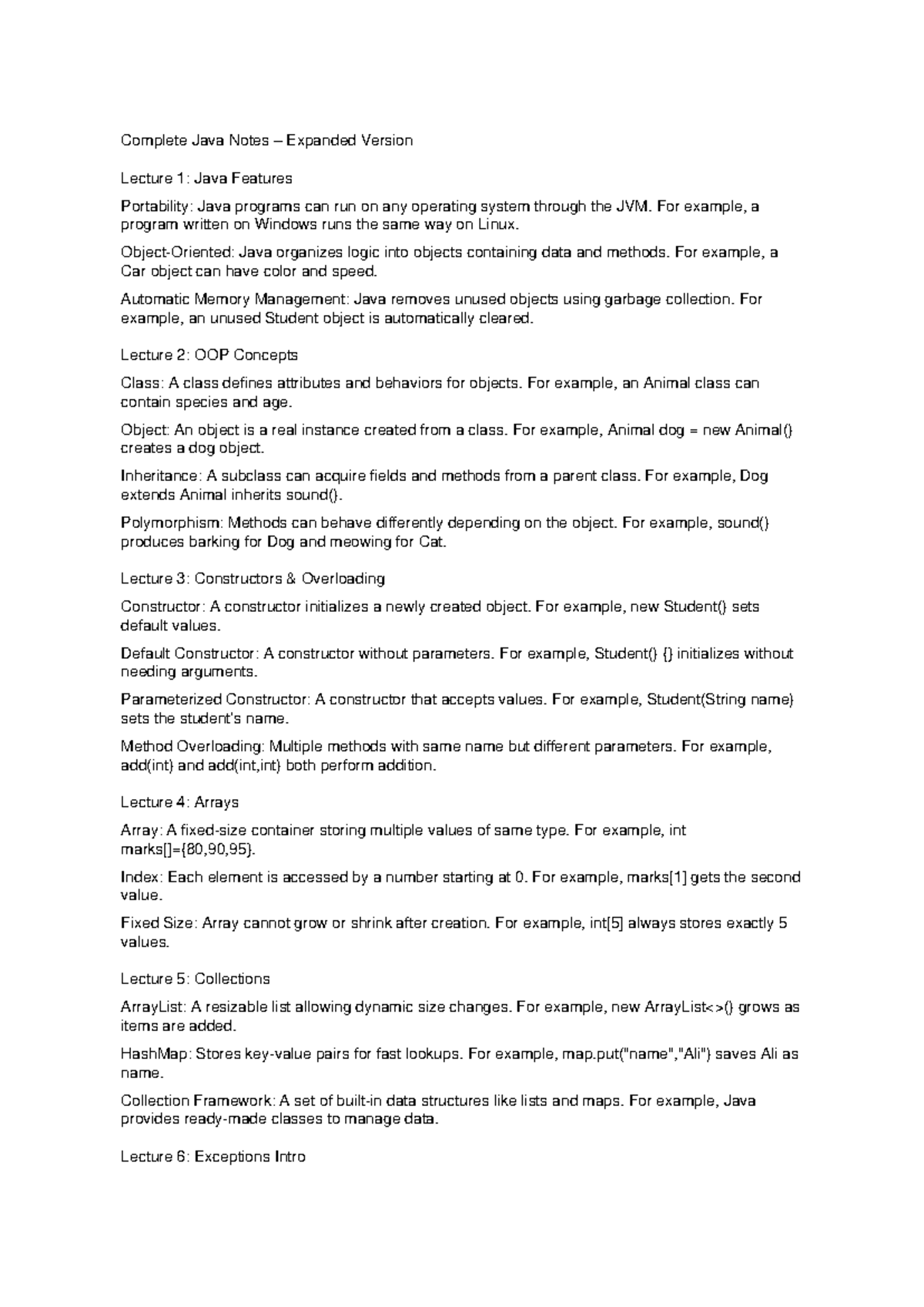Java Notes Expanded: Comprehensive Overview of Key Concepts and ...
