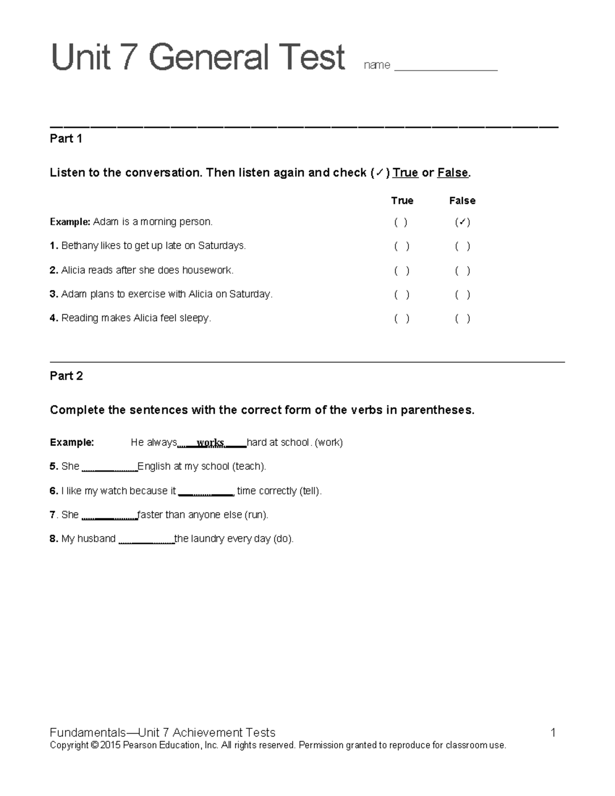 Top Notch Fundamentals Unit 7 General Test and Writing Assessment - Studocu
