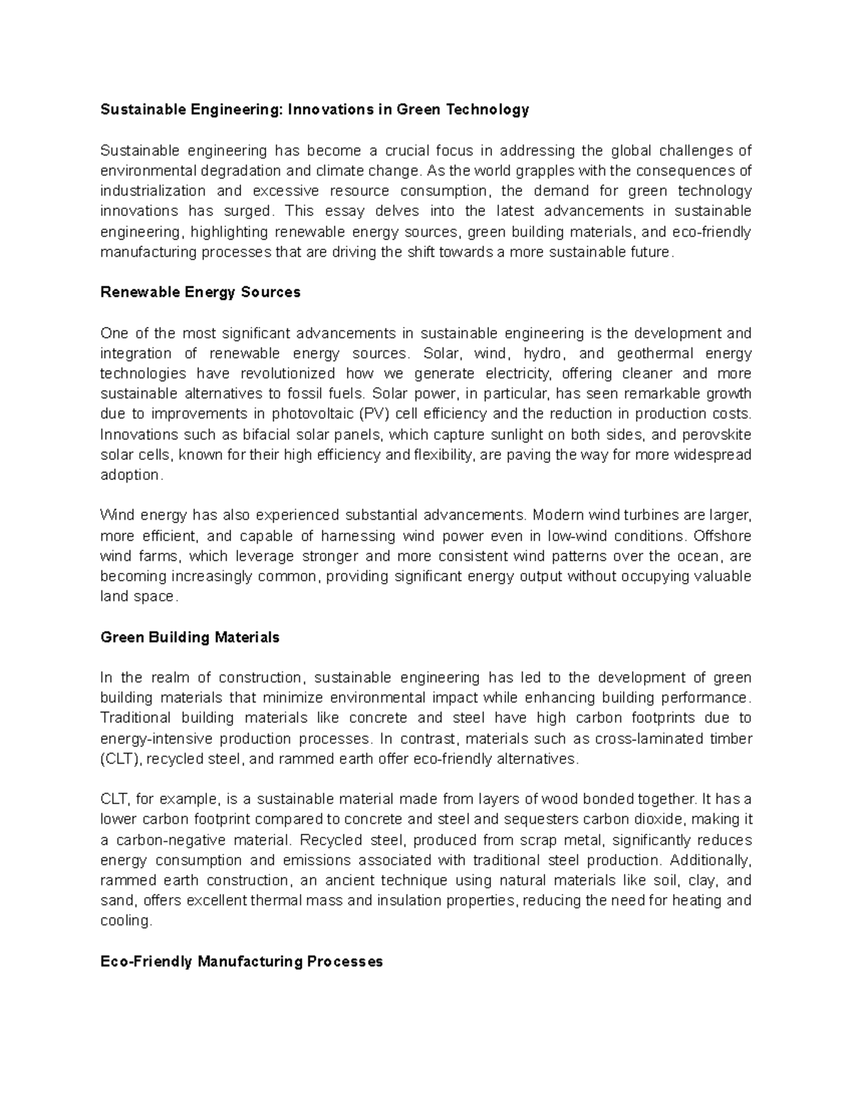 Sustainable Engineering Innovations in Green Tech: A Comprehensive ...